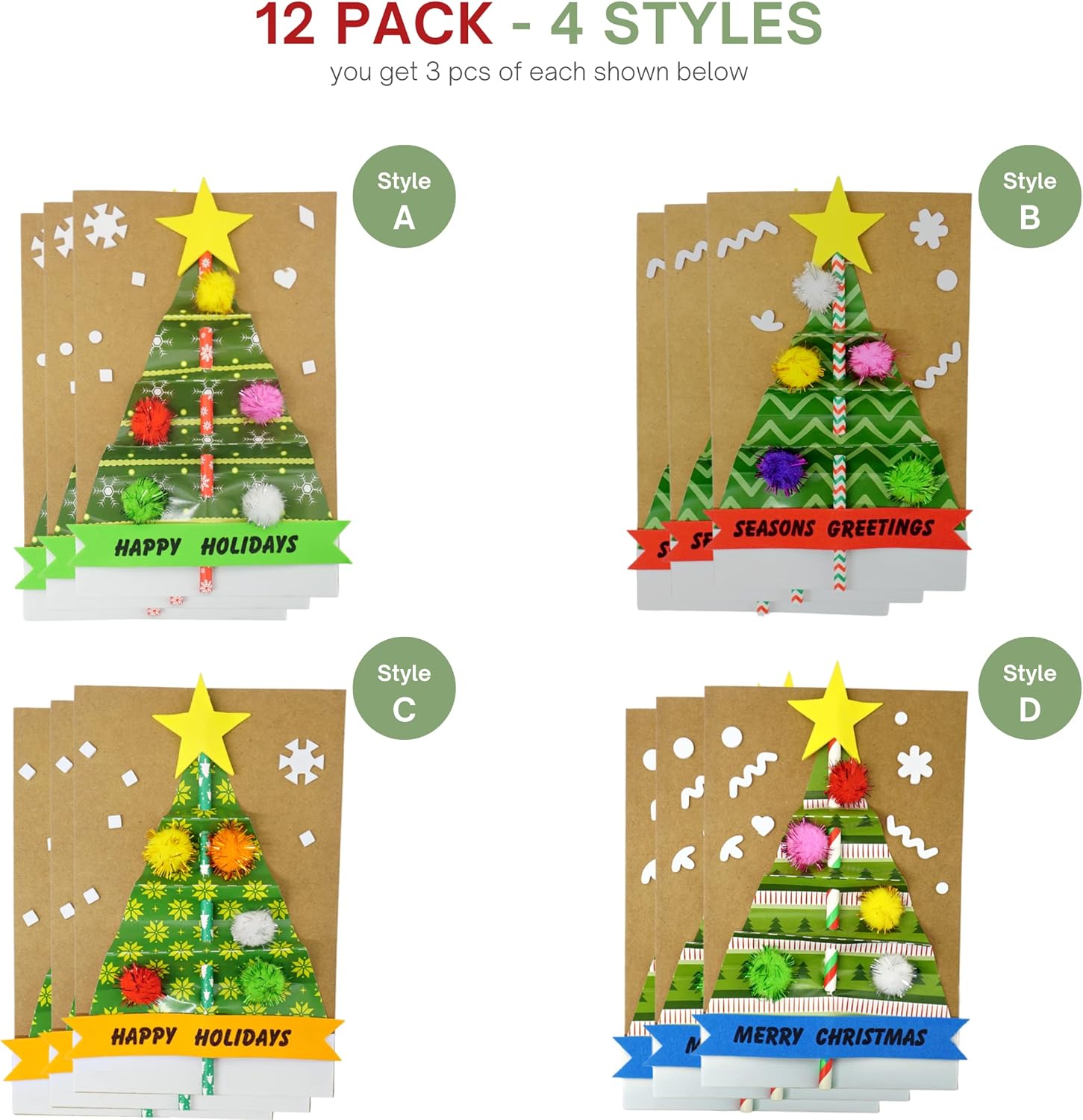 4Es Novelty Christmas Card Craft Kit for Kids 12 Pack