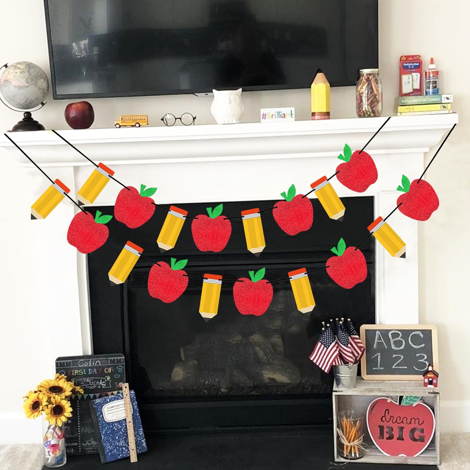 VILIFEVER 2 Pieces Pencil Apple Banner Back to School Decorations