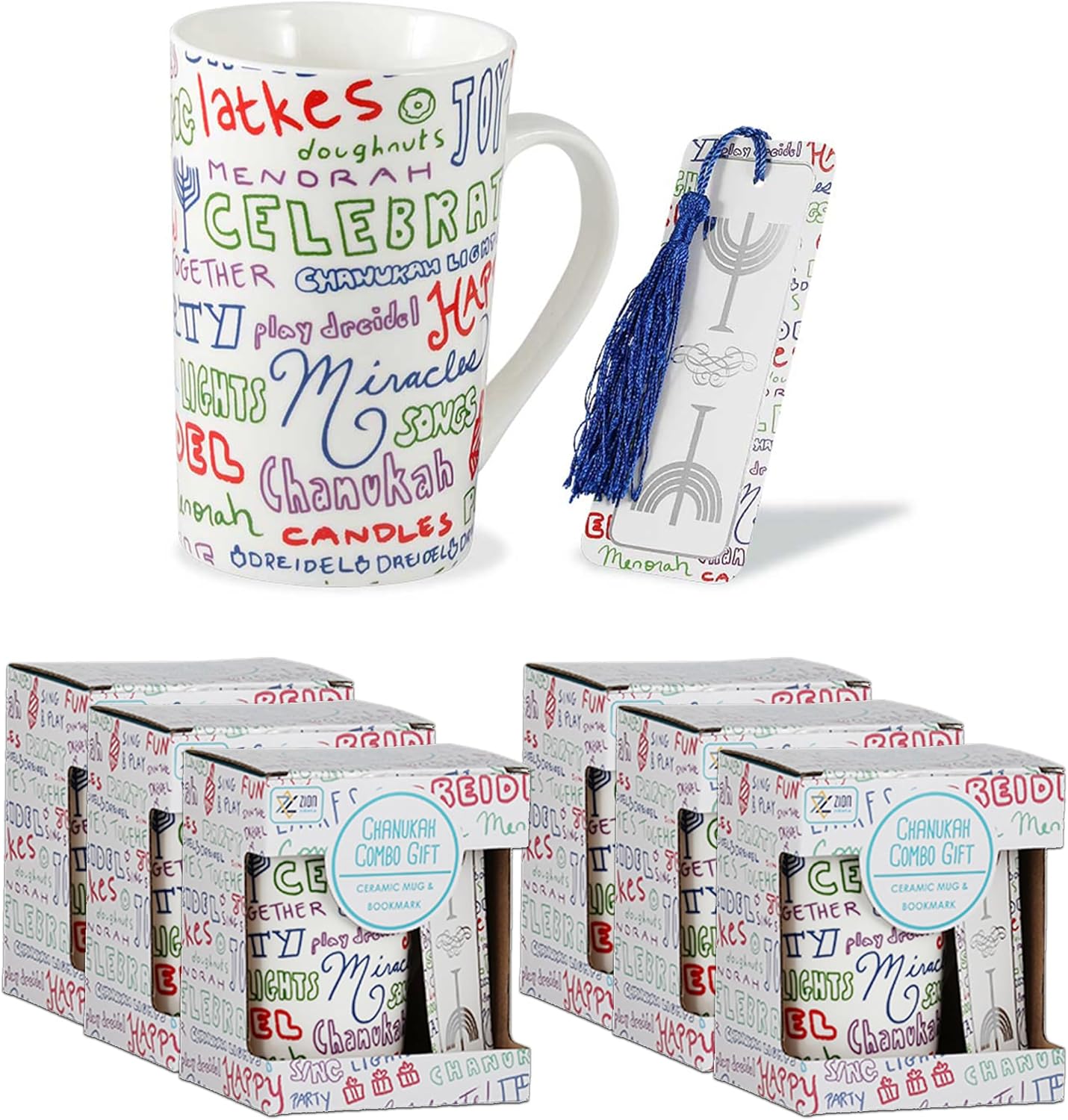 Zion Judaica 6 Pack Chanukah Mugs Gift Set