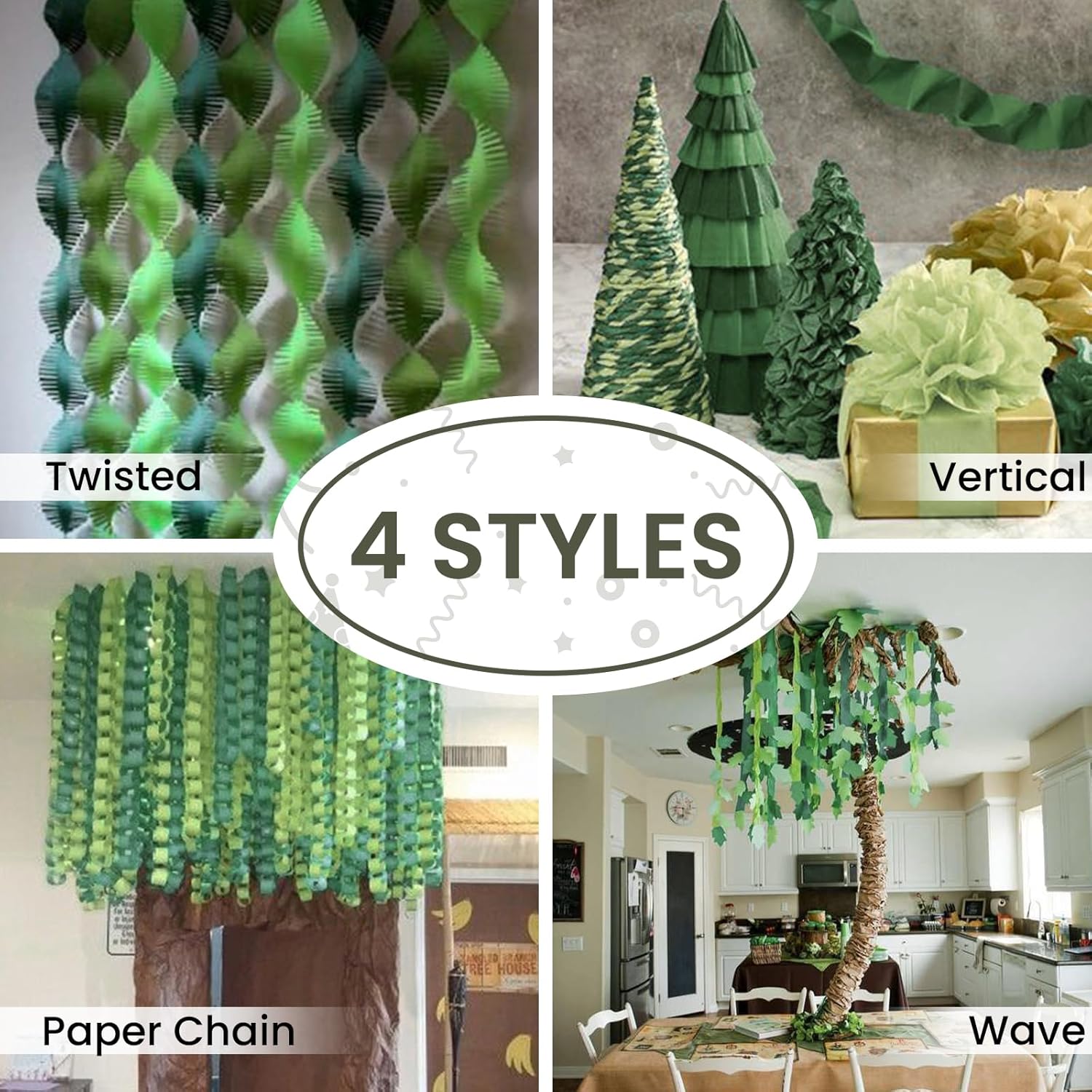 PartyWoo Green Crepe Paper Streamers 10 Rolls 820 Ft Pack