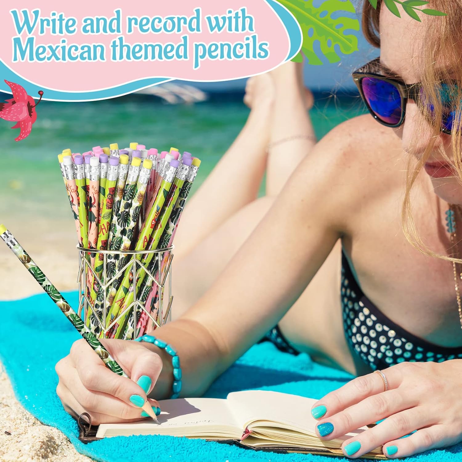 Geyee 36 Pcs Hawaiian Shark Themed Pencils