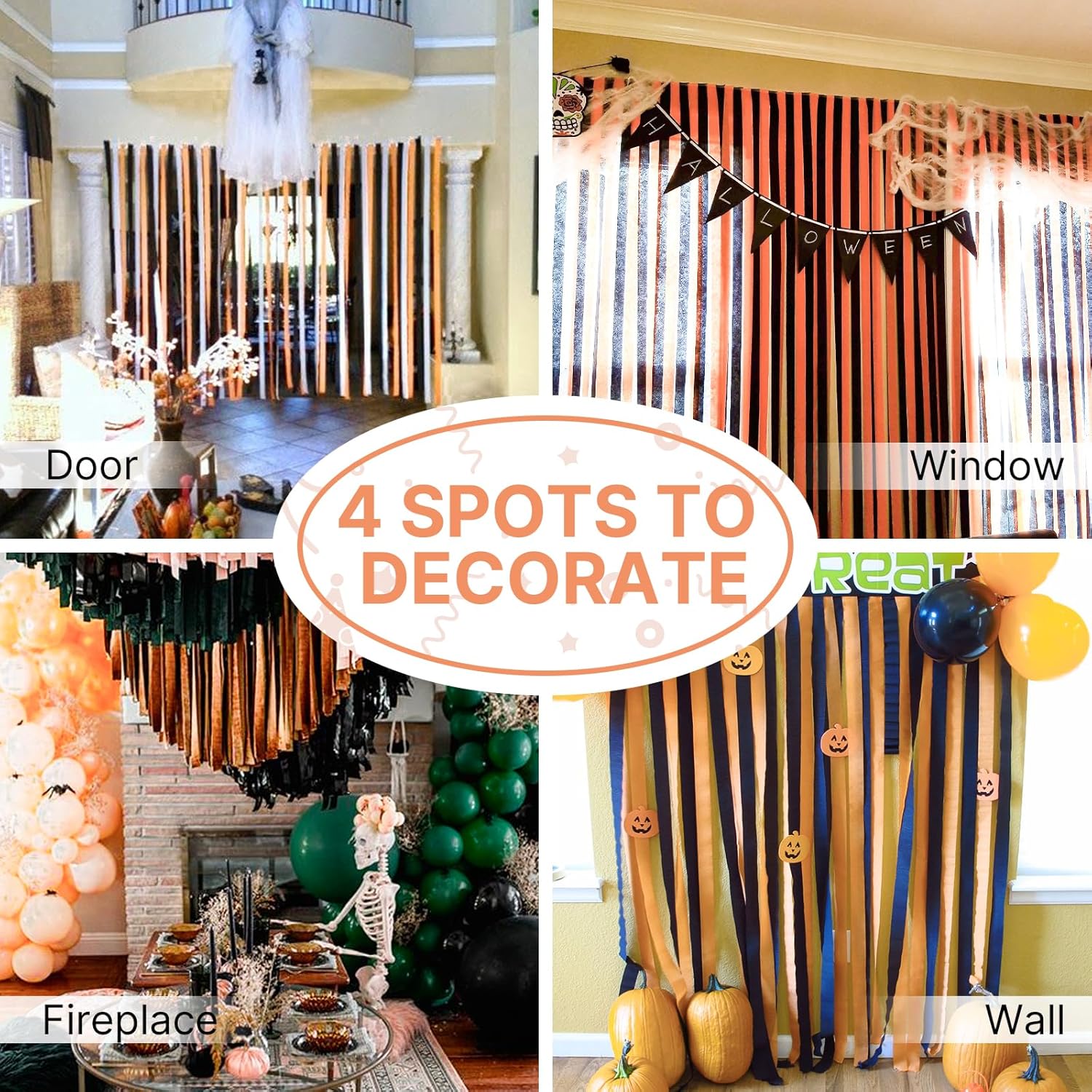 PartyWoo Orange Crepe Paper Streamers 6 Rolls 492 Feet Pack