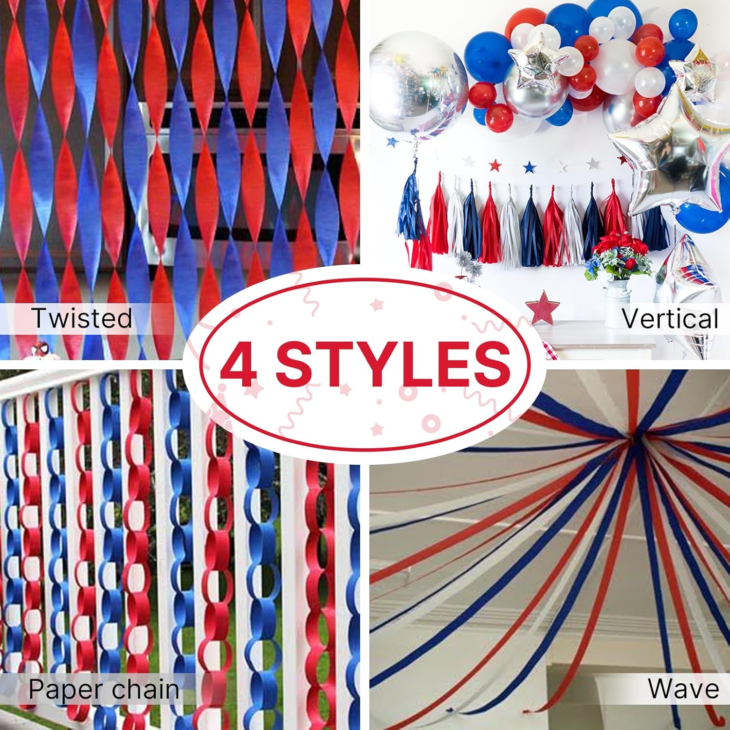 PartyWoo Red Crepe Paper Streamers 6 Rolls 492 Feet Pack