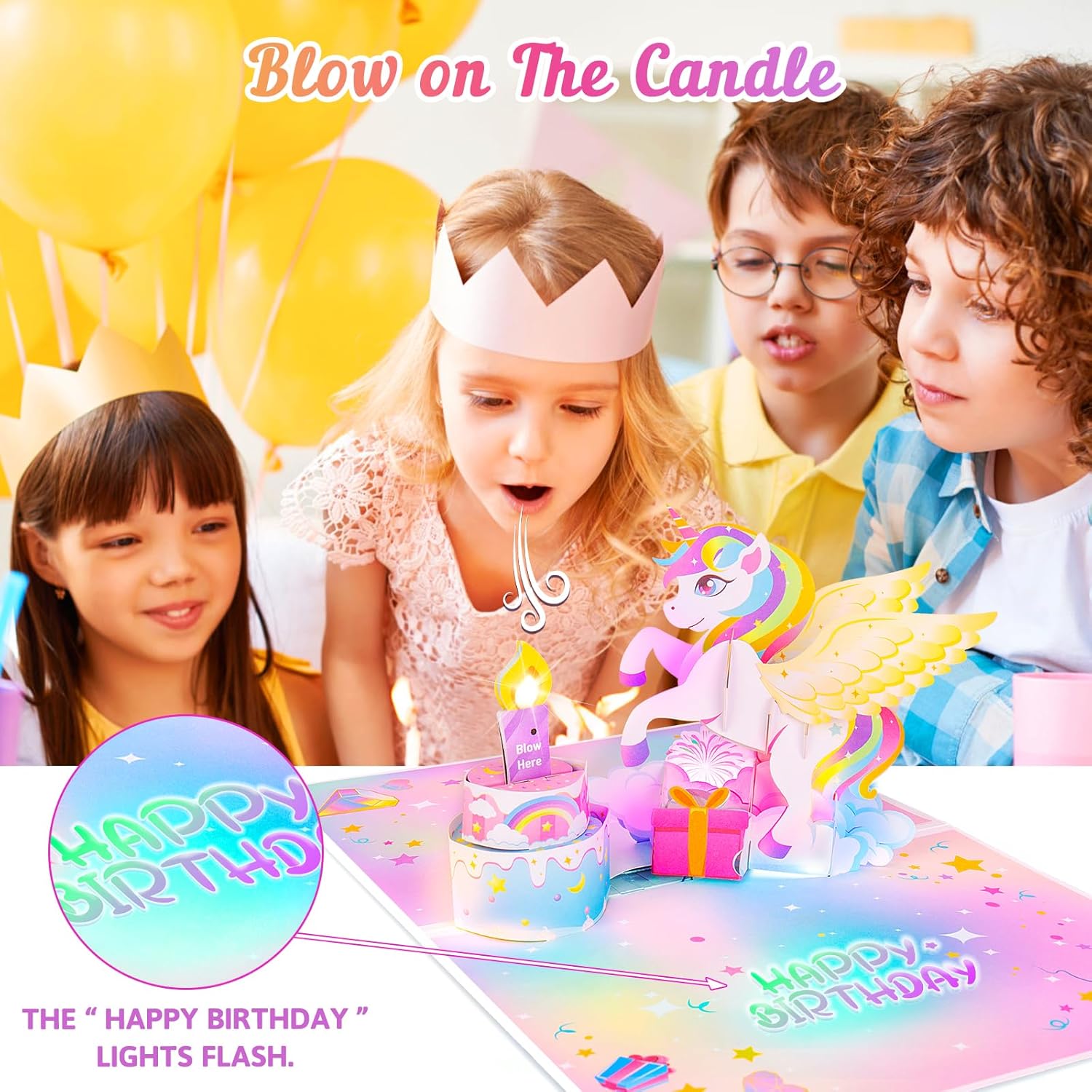 Unicorn Pop-up Light Music Birthday Card with DIY Numbers