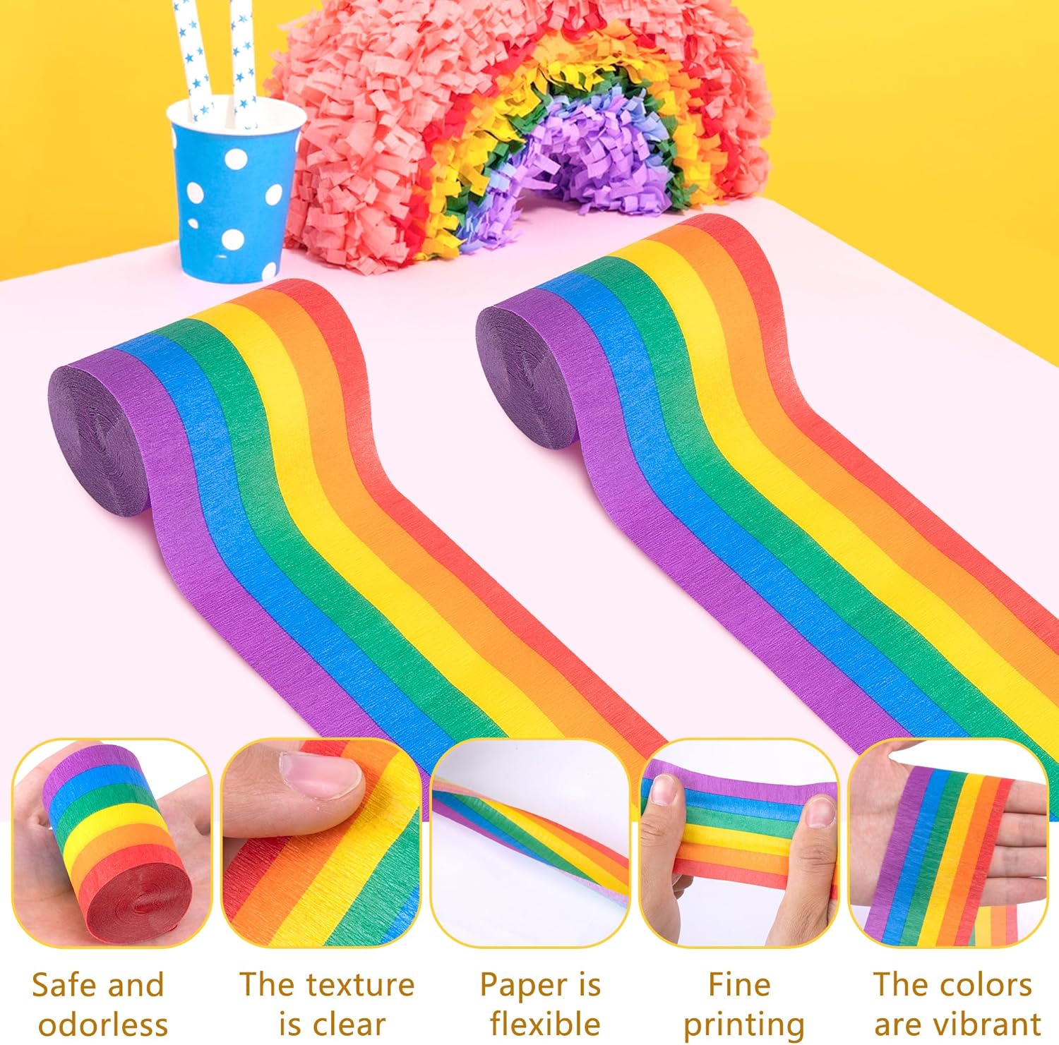 Tlswshsy 12 Rolls Rainbow Crepe Paper Streamers