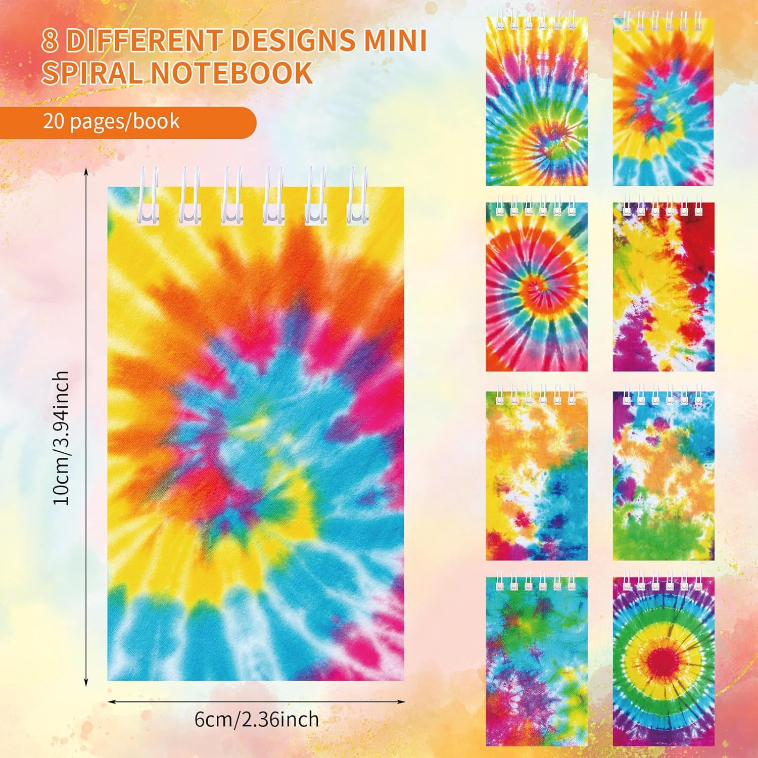 Zonon 48 Pcs Mini Tie Dye Notebooks