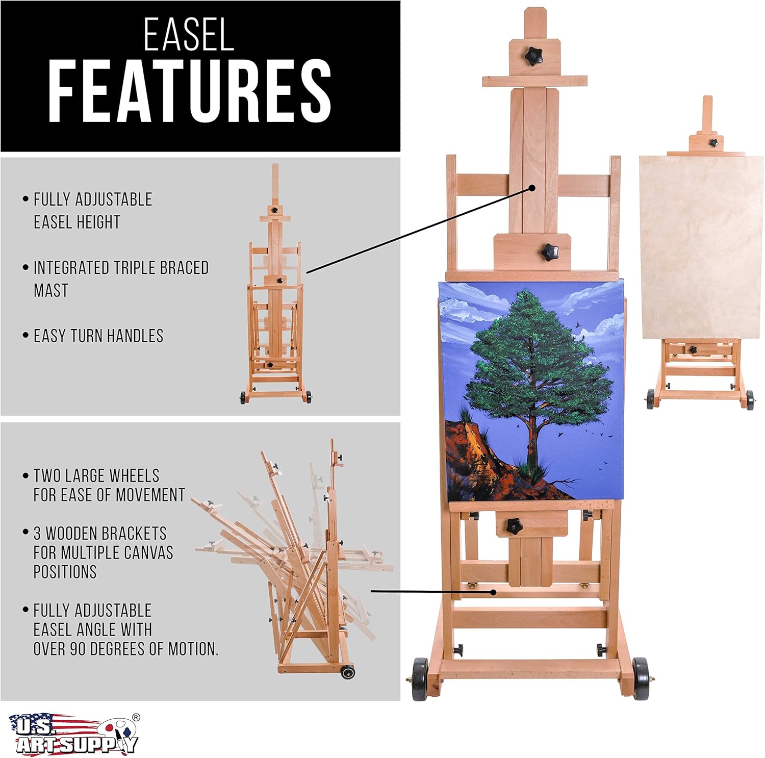 US Art Supply Master Multi-Function Studio Wooden Floor Easel