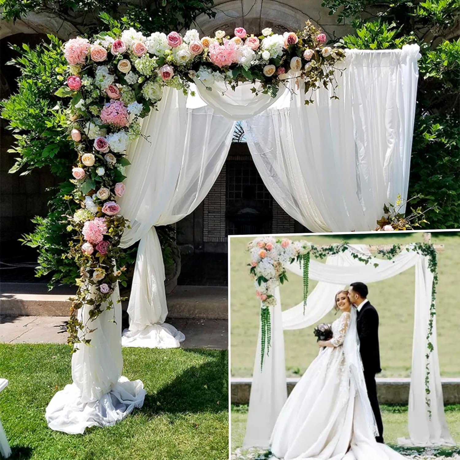 4 Panels Chiffon Wedding Arch Drapes White 20ft x 28in