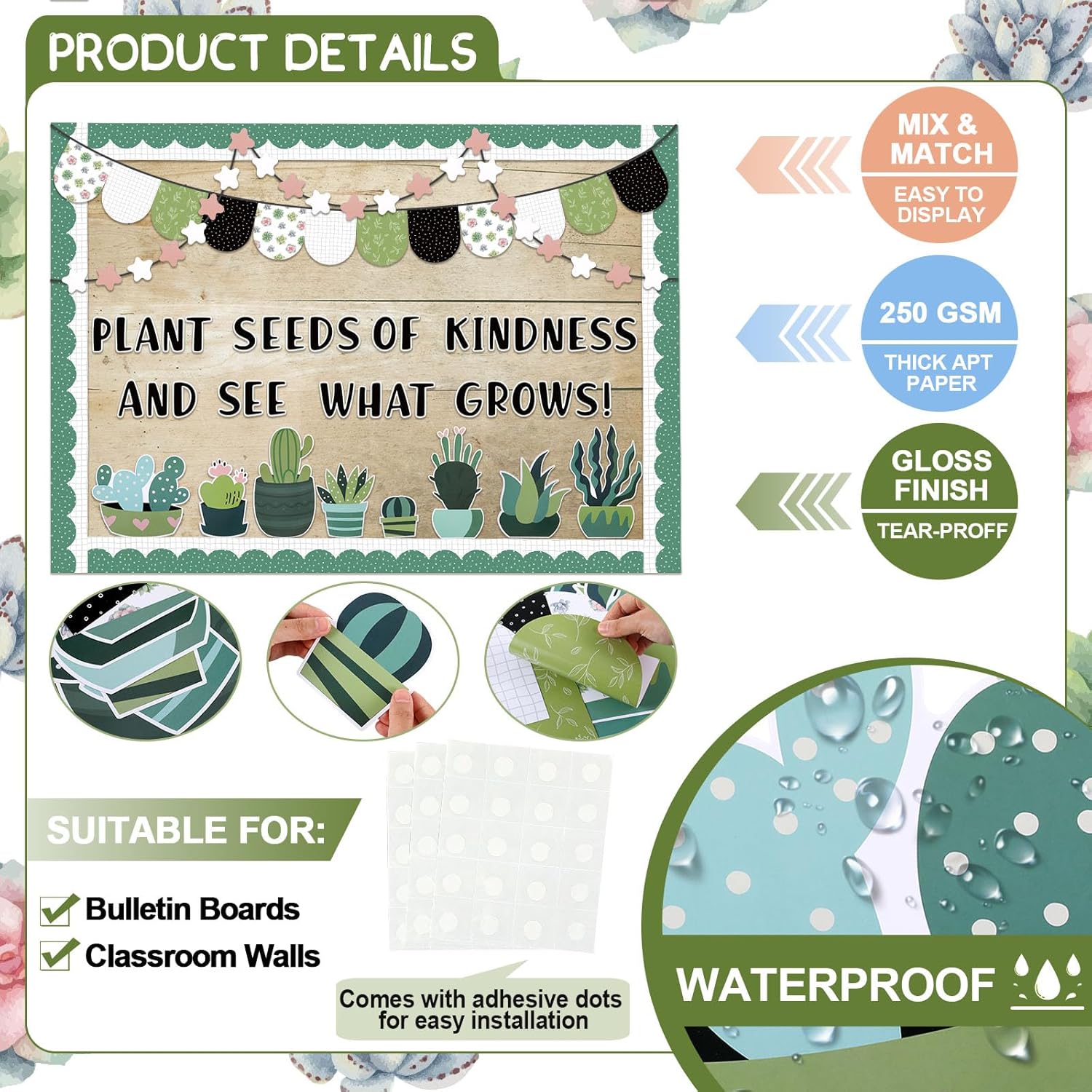 120 Pcs Potted Plant Bulletin Board Set for Classroom and Home