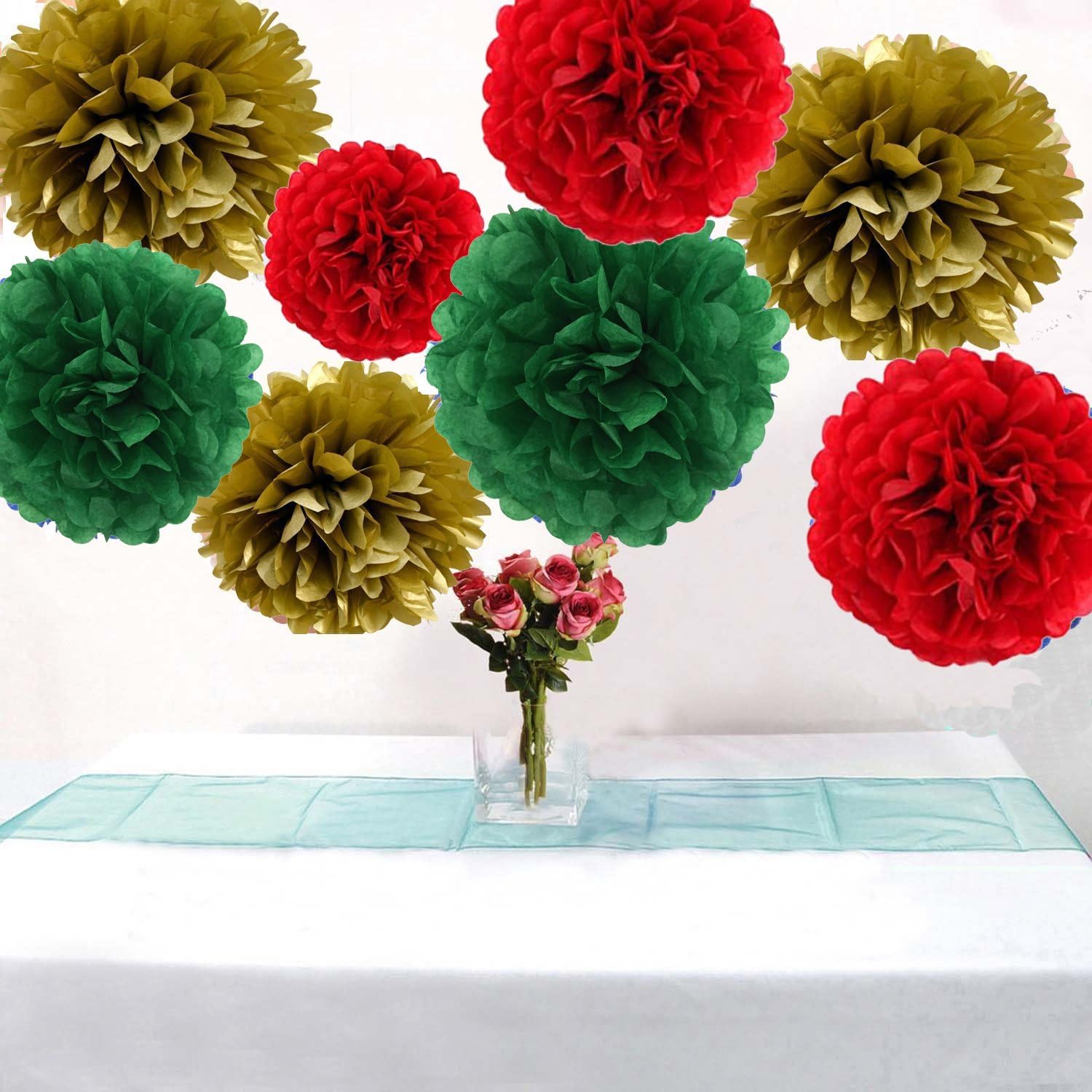 Fascola Christmas Tissue Paper Flowers 18 Pieces
