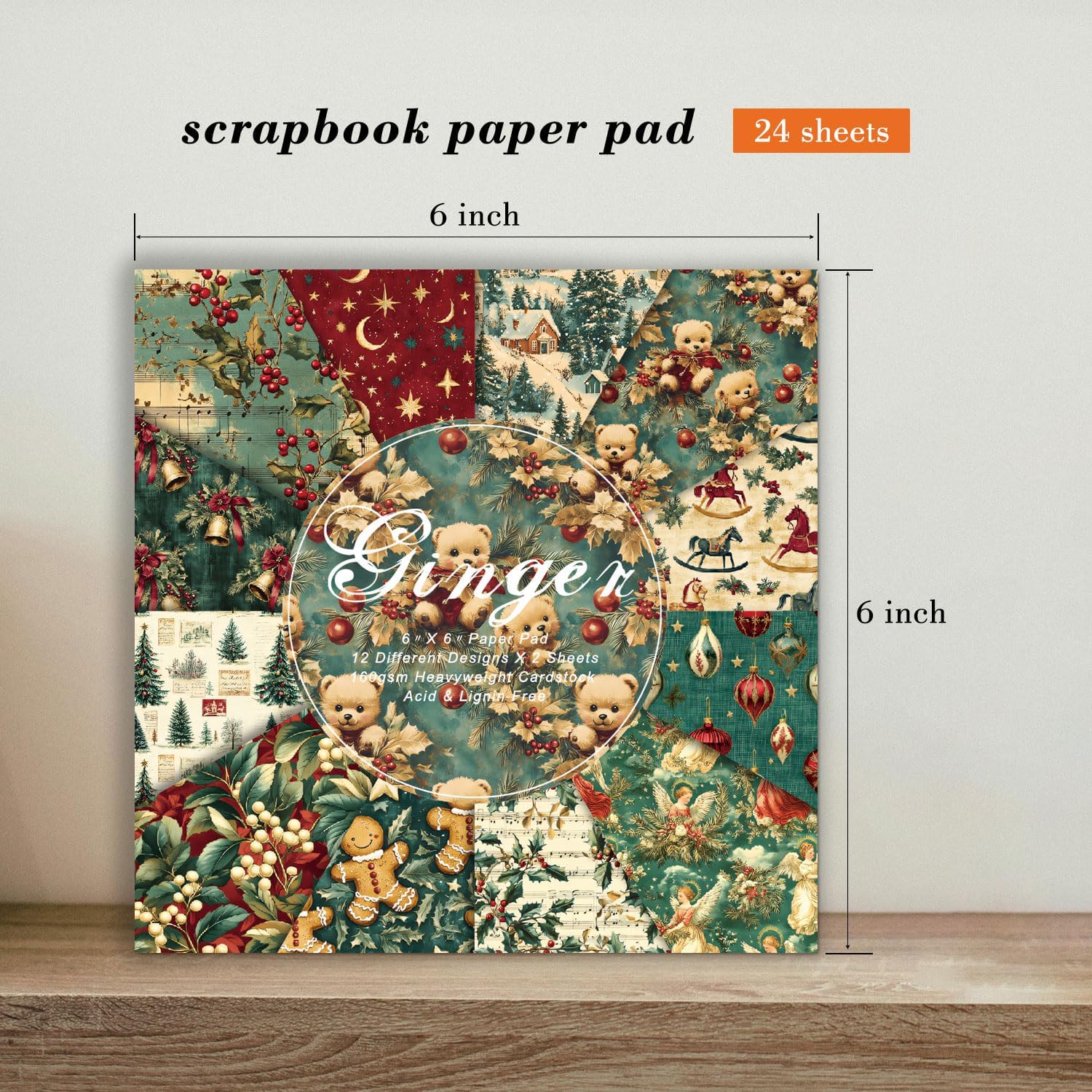EAMOTOL 6 Inch Christmas Cardstock Paper Pad - 24 Sheets Decorative