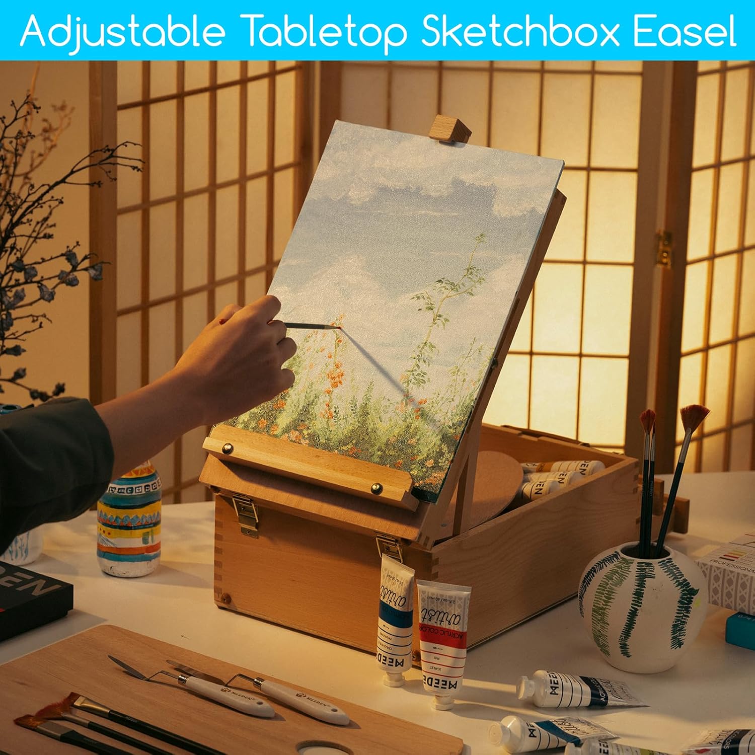 MEEDEN Large Tabletop Easel Sketchbox for Artists