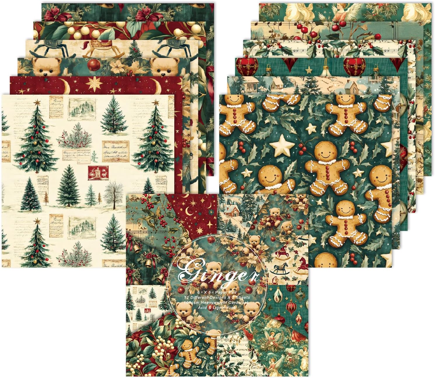 EAMOTOL 6 Inch Christmas Cardstock Paper Pad - 24 Sheets Decorative