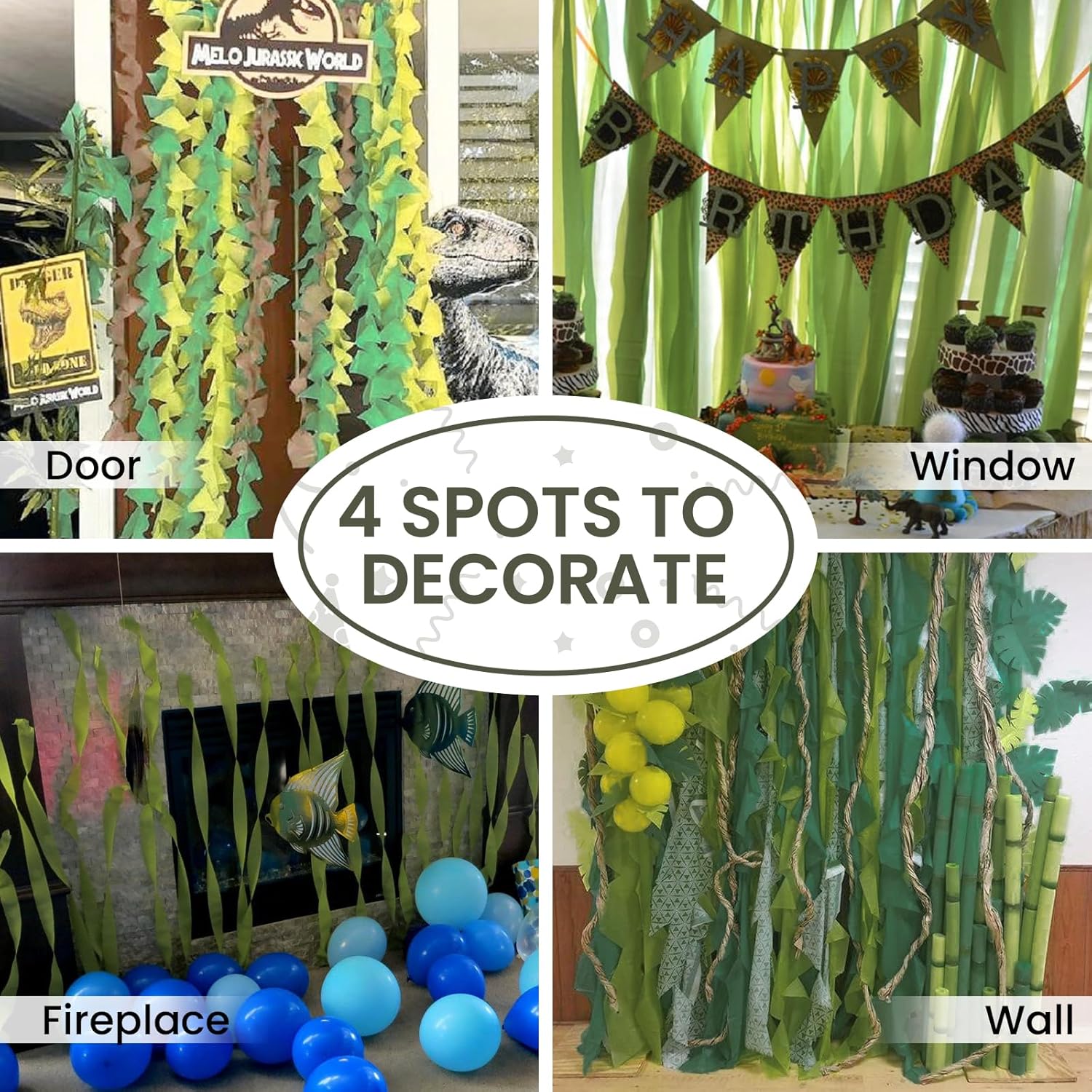 PartyWoo Green Crepe Paper Streamers 10 Rolls 820 Ft Pack