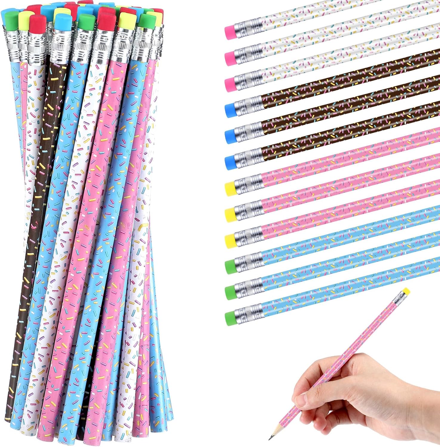 48 Donut Sprinkle Pencils with Erasers for Parties and School