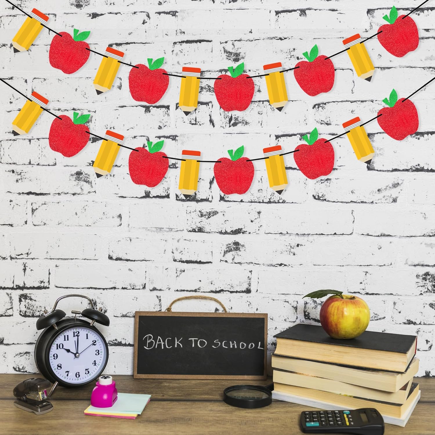 VILIFEVER 2 Pieces Pencil Apple Banner Back to School Decorations