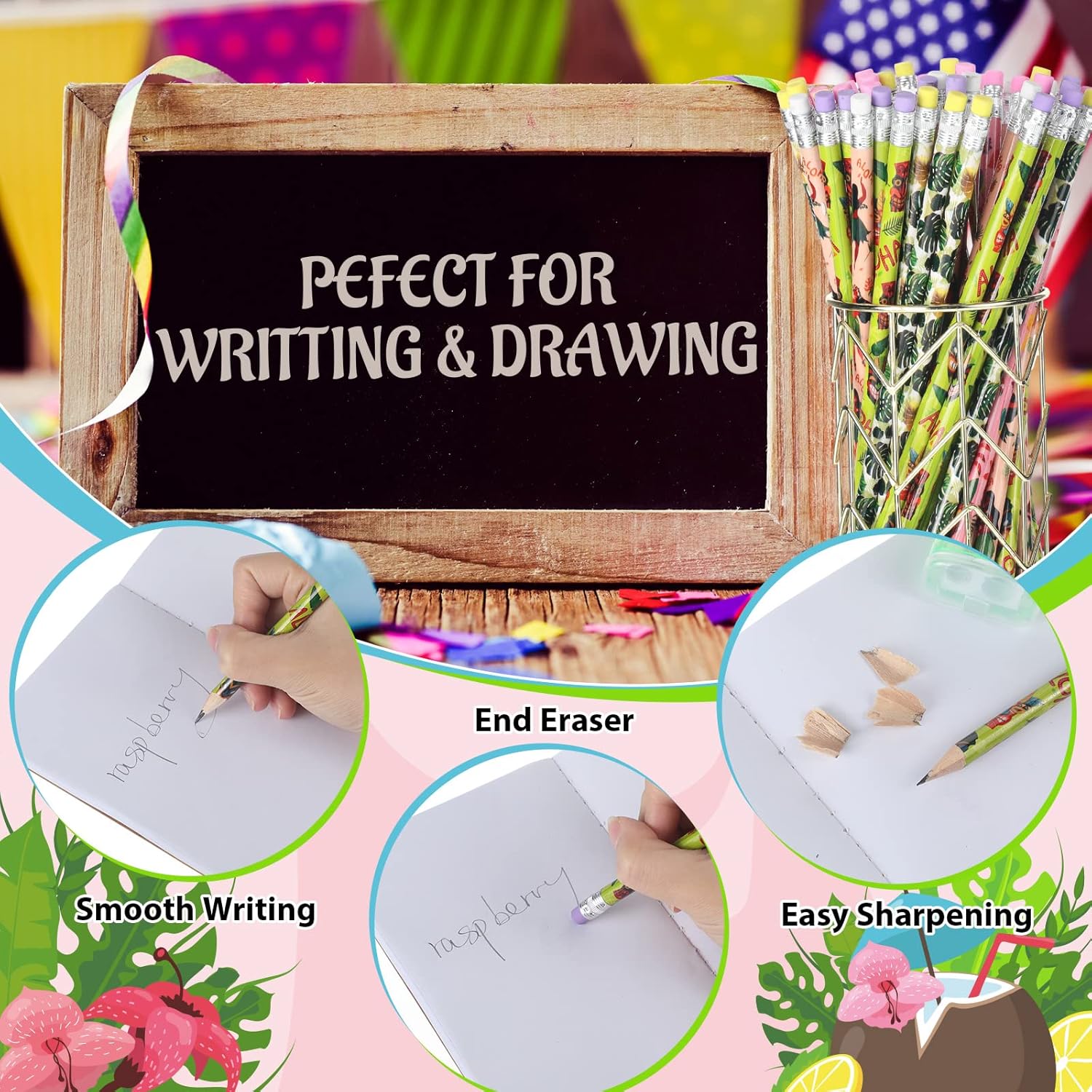 Geyee 36 Pcs Hawaiian Shark Themed Pencils