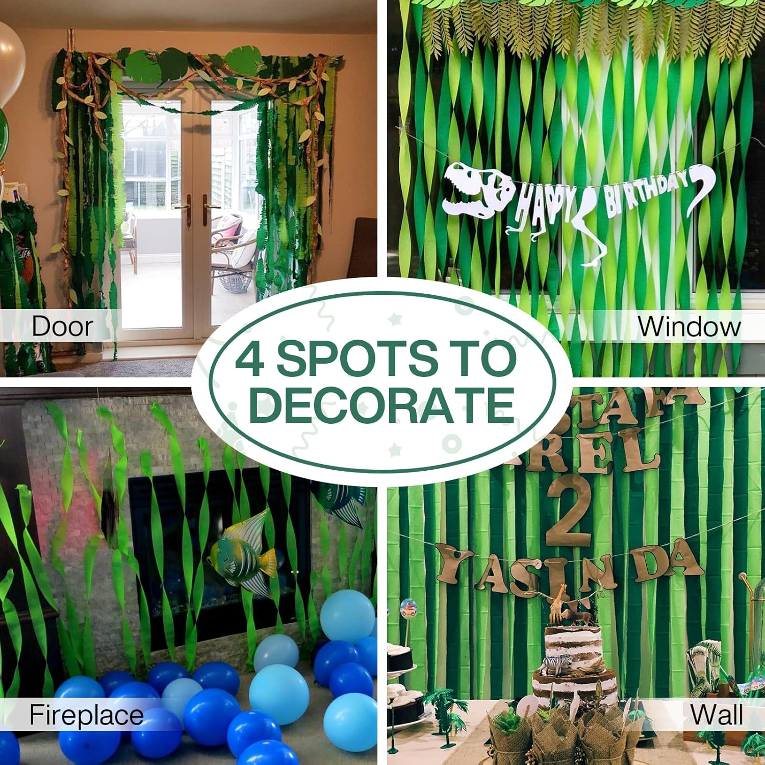 PartyWoo Green Crepe Paper Streamers 6 Rolls 492 Ft Pack