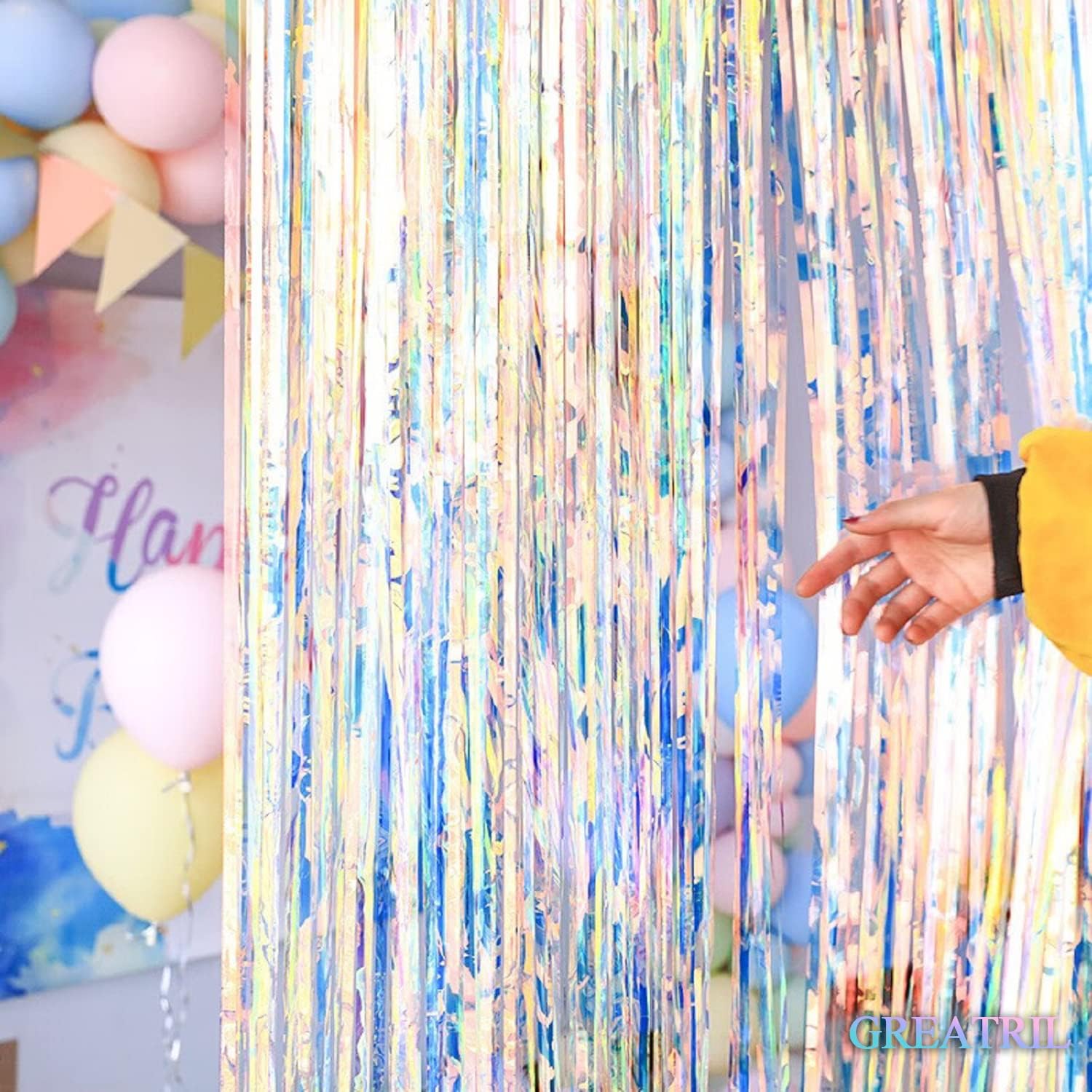 GREATRIL Iridescent Party Streamers Backdrop 2 PCS