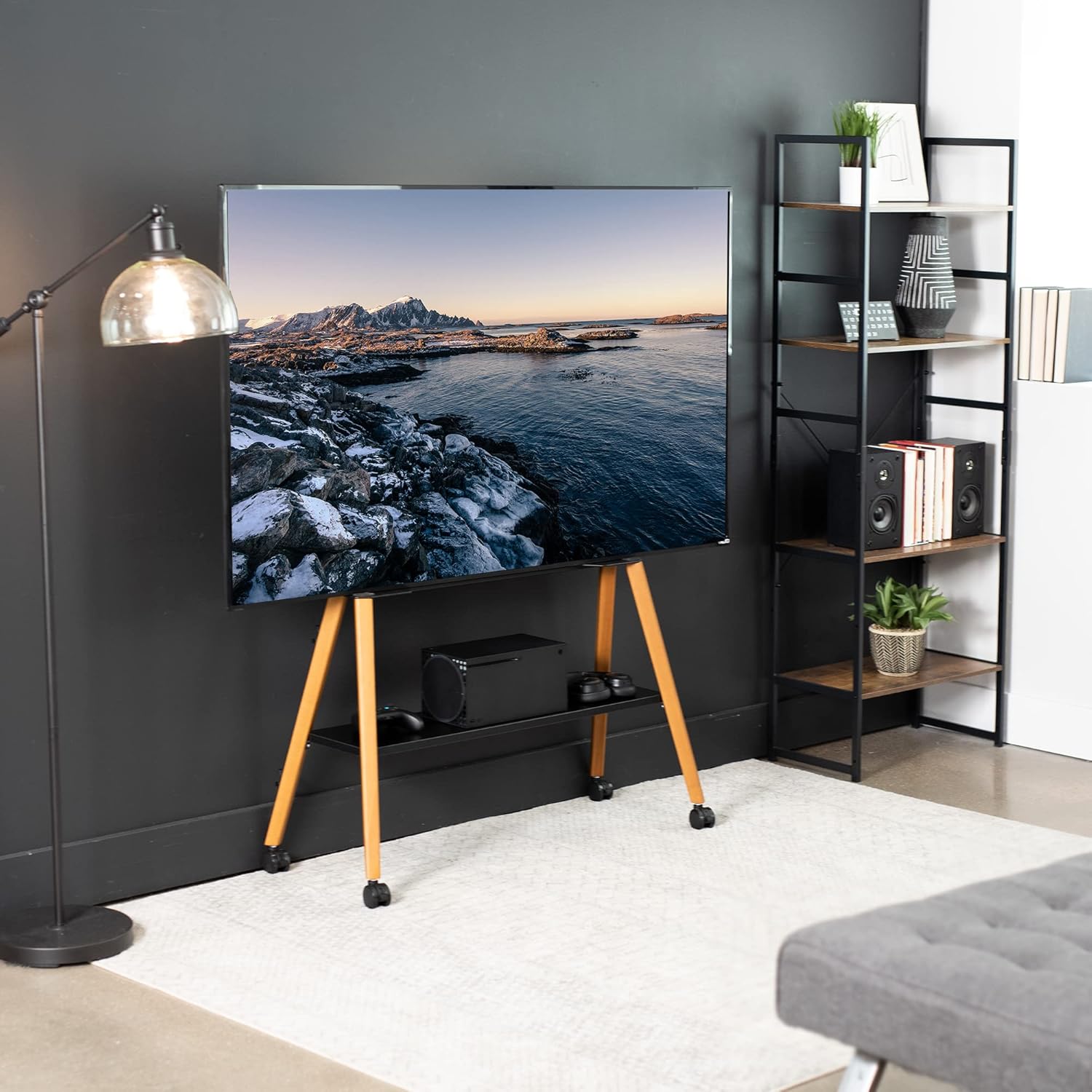VIVO Rolling Artistic Easel TV Stand 49-75 inch Black Frame