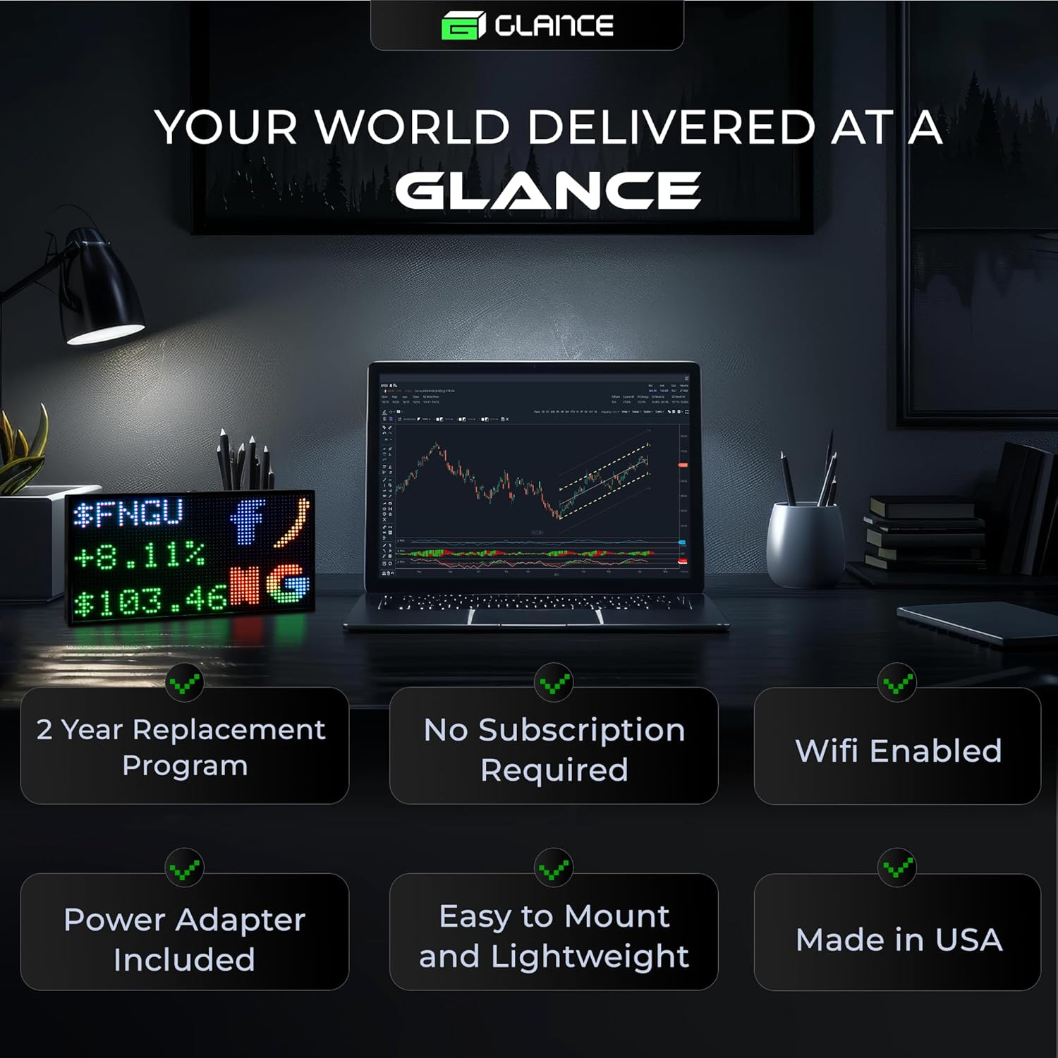 Glance LED Ticker Display - 8x4 Customizable Real Time Monitor