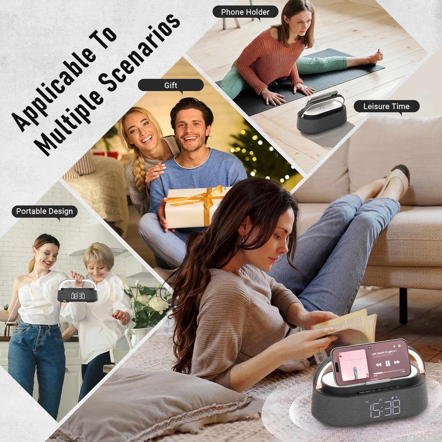 FREEFISH 6-in-1 Bluetooth Speaker with Wireless Charger and Night Light