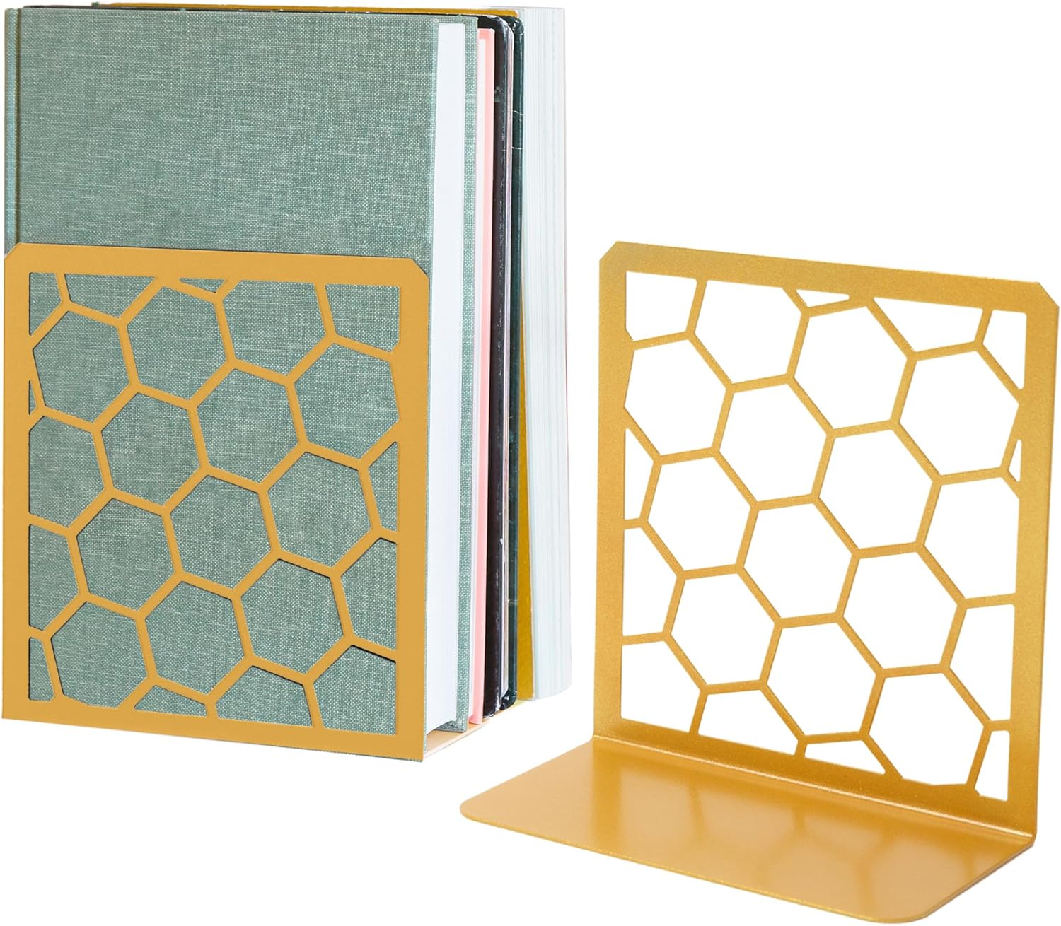 GEOMOD Geometric Honeycomb Gold Metal Bookends - 1 Pair