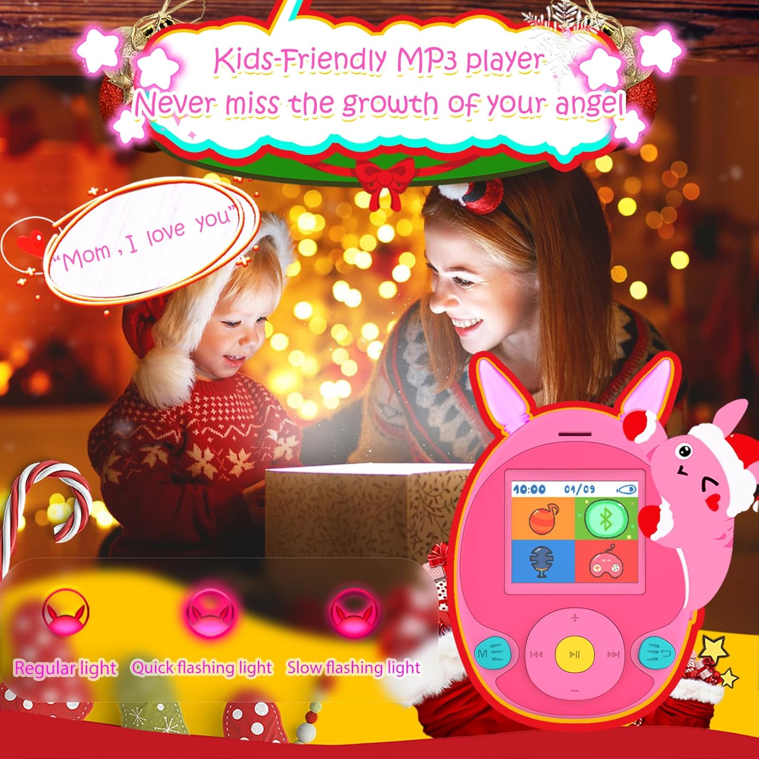 Wiwoo 64GB Kids MP3 Player with Bluetooth and LED Lights