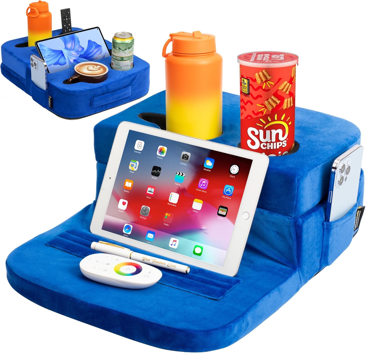 Couch Cup Holder Tray Pillow - Bed Sofa RV Car Compatible