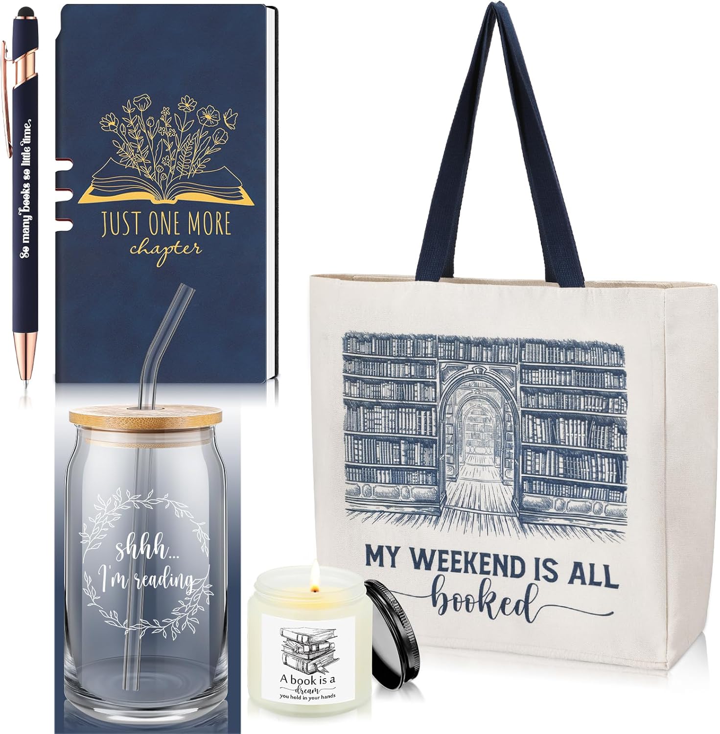 Book Lovers Gifts Set of 5 for Women Blue