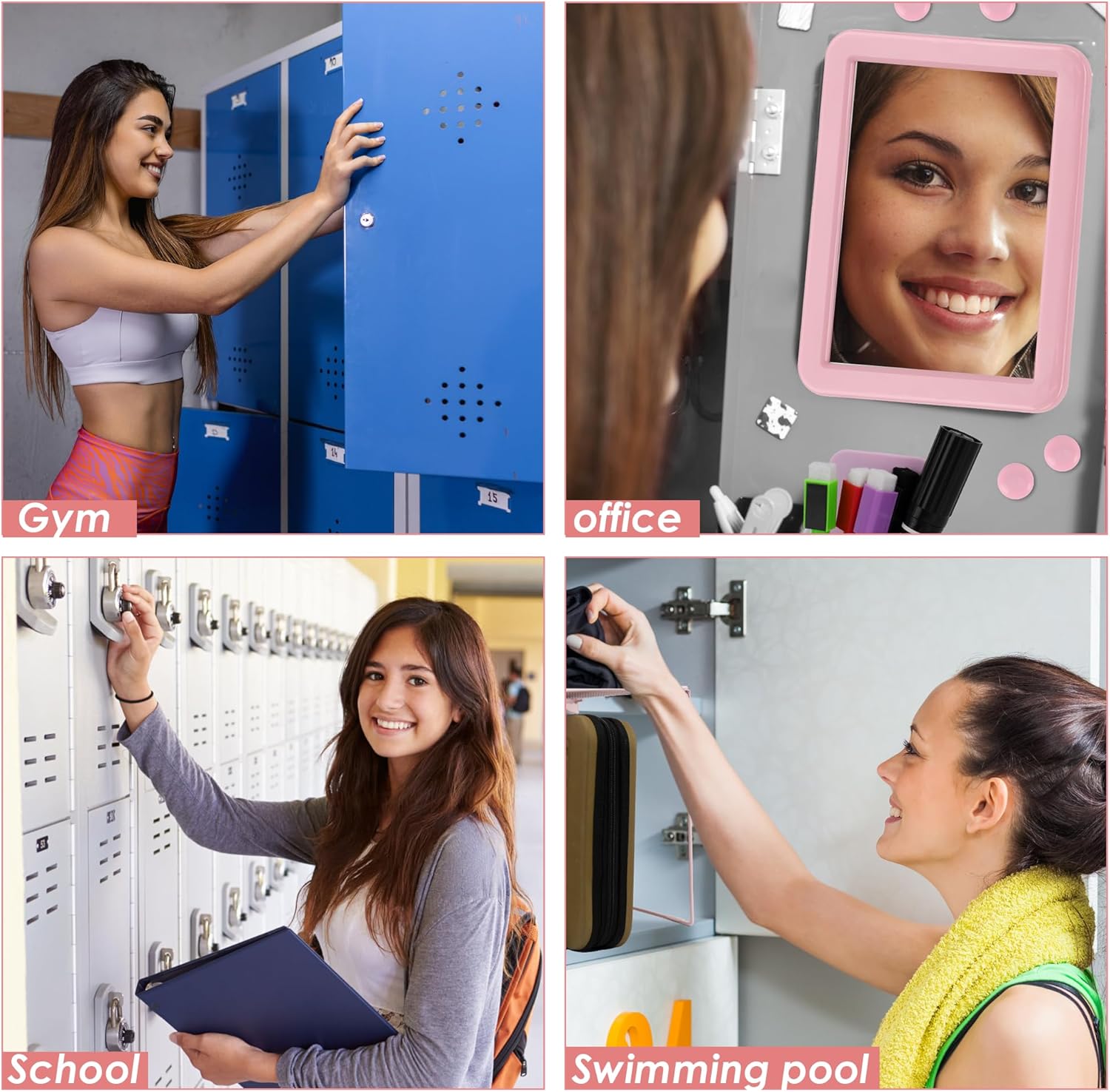 Pink Locker Accessories with Shelf Mirror and Whiteboard