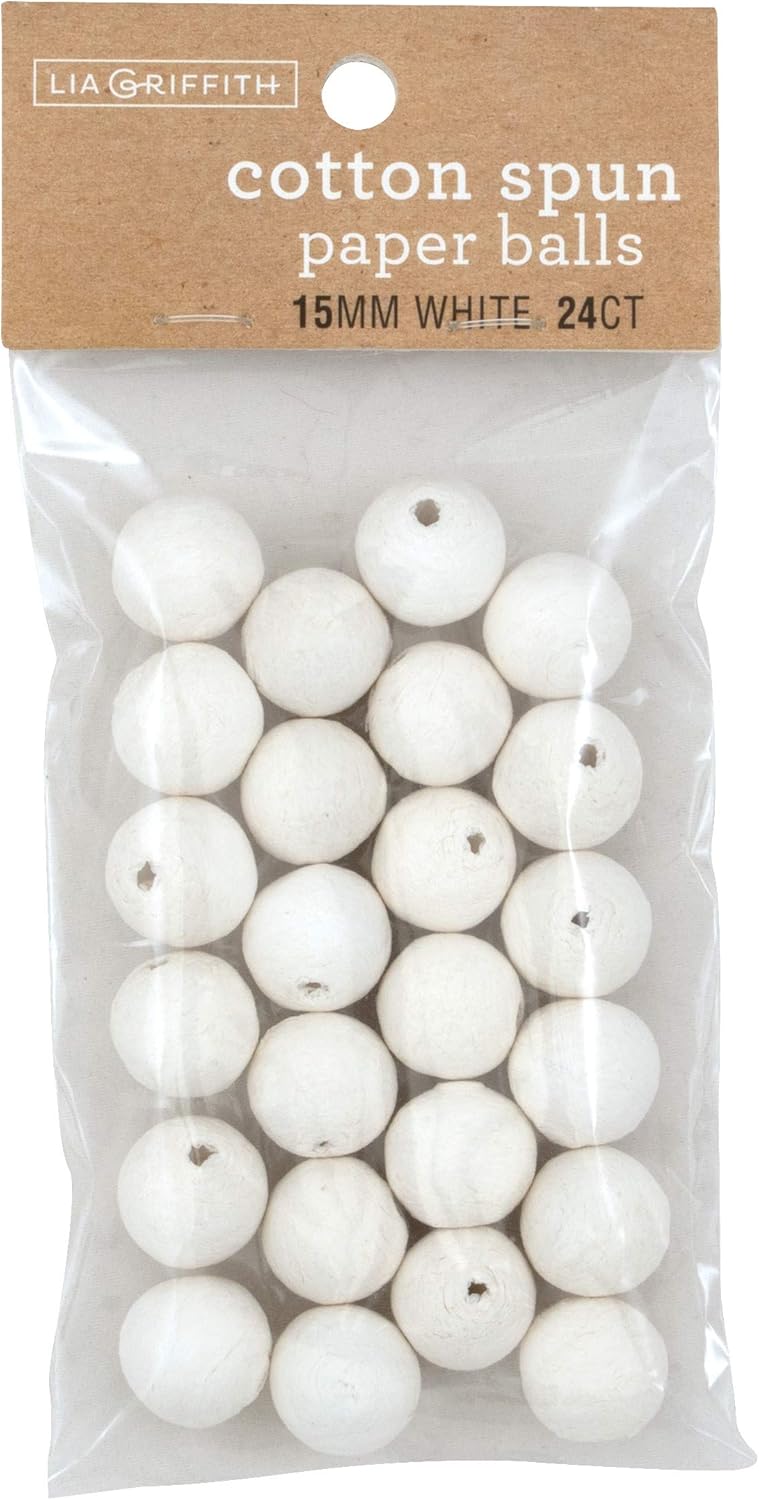 Lia Griffith Cotton Paper Balls 15mm White 24 Count