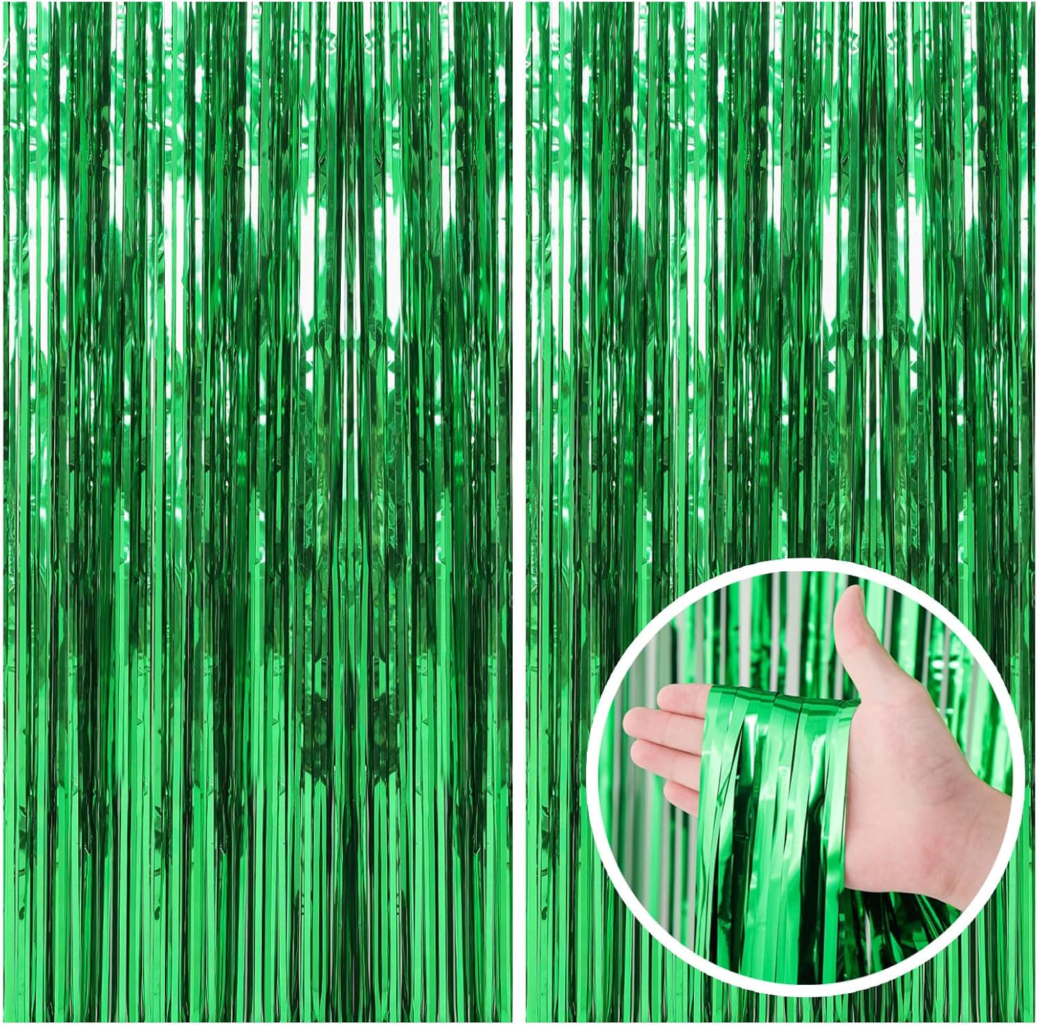 2 Pack Green Foil Streamers Backdrop for Parties and Photo Booths