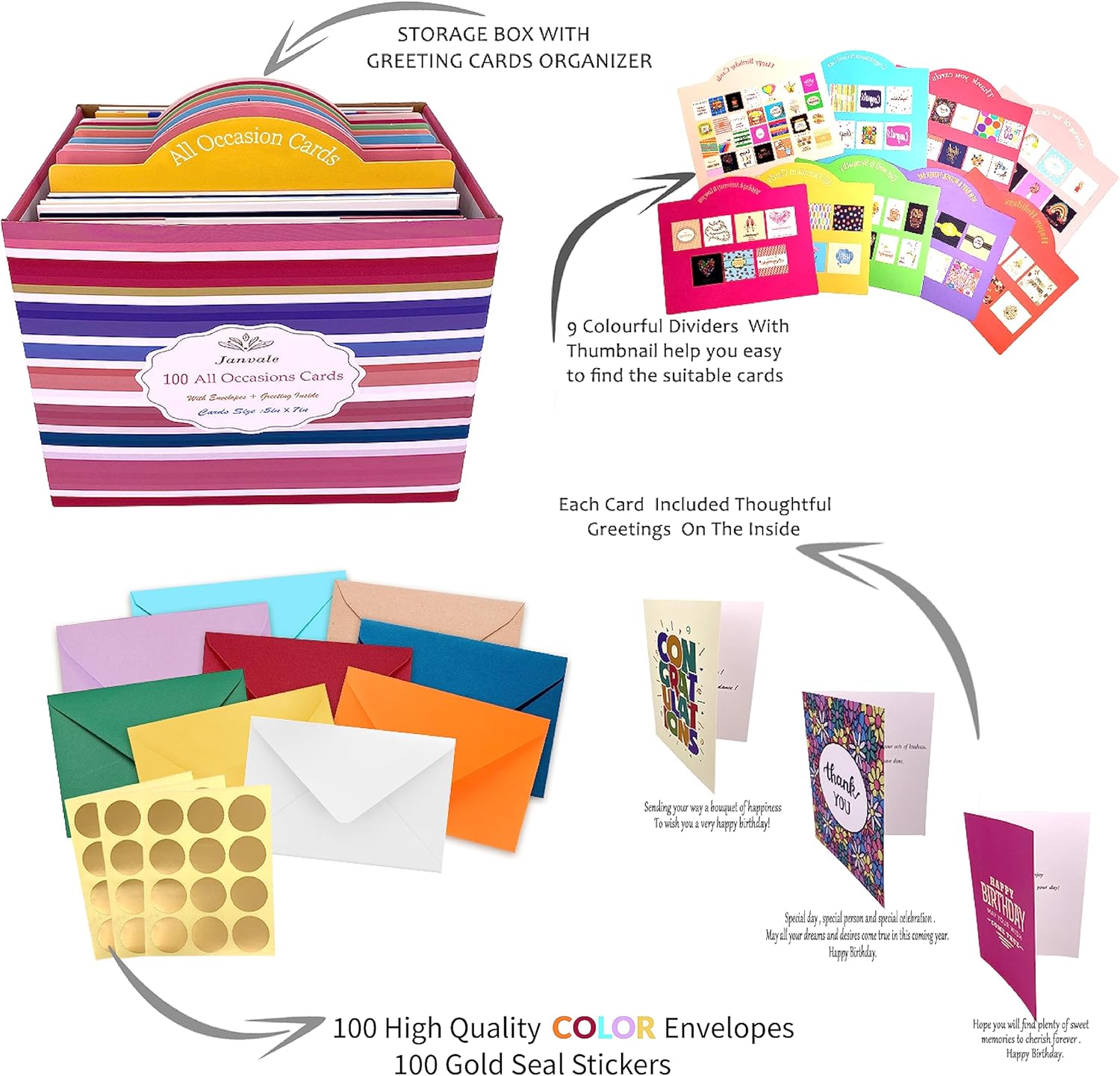 Janvale 100 All Occasion Cards Assortment Box