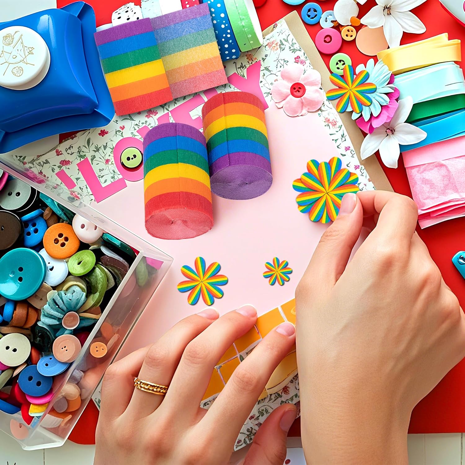 Tlswshsy 12 Rolls Rainbow Crepe Paper Streamers