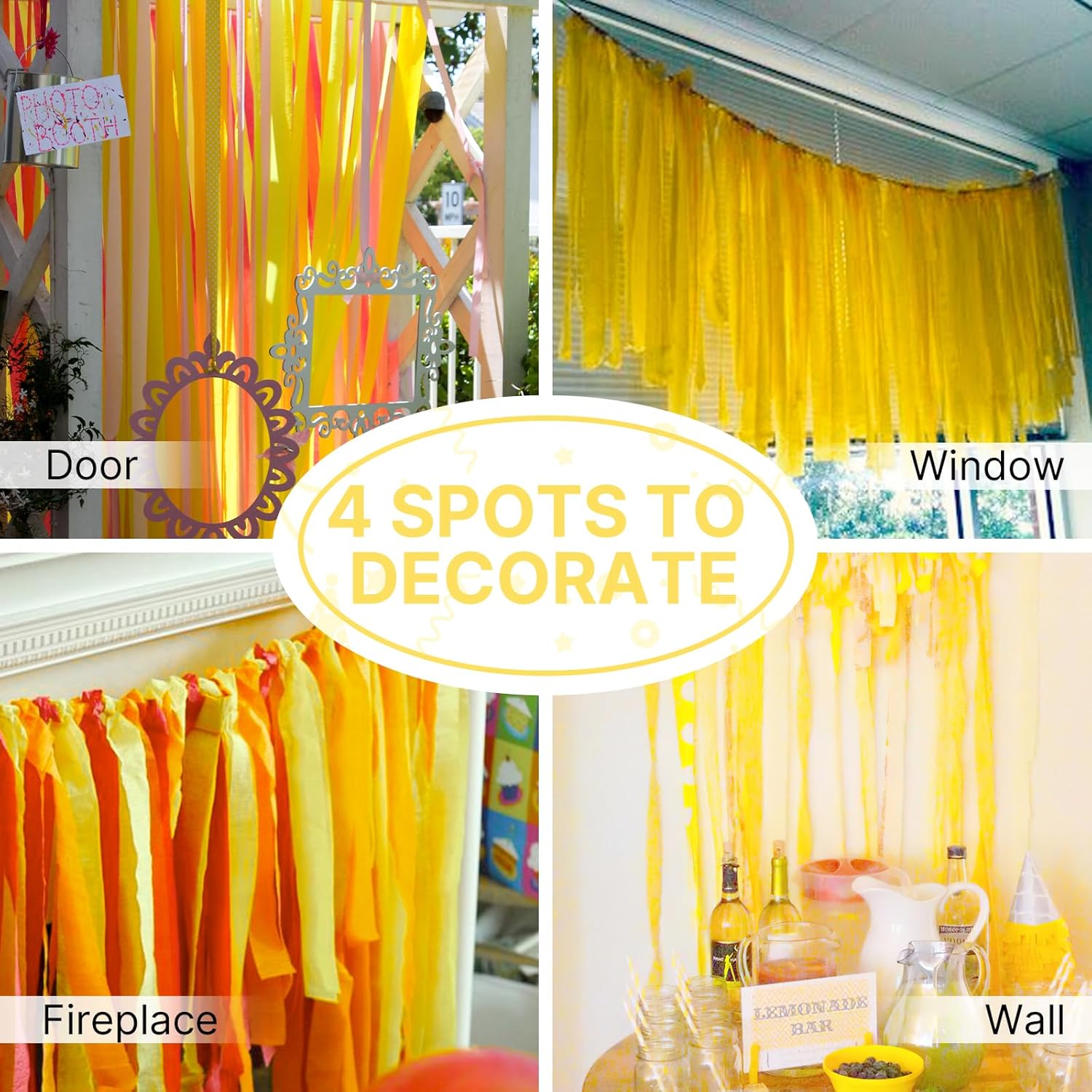 PartyWoo Crepe Paper Streamers 4 Rolls Yellow