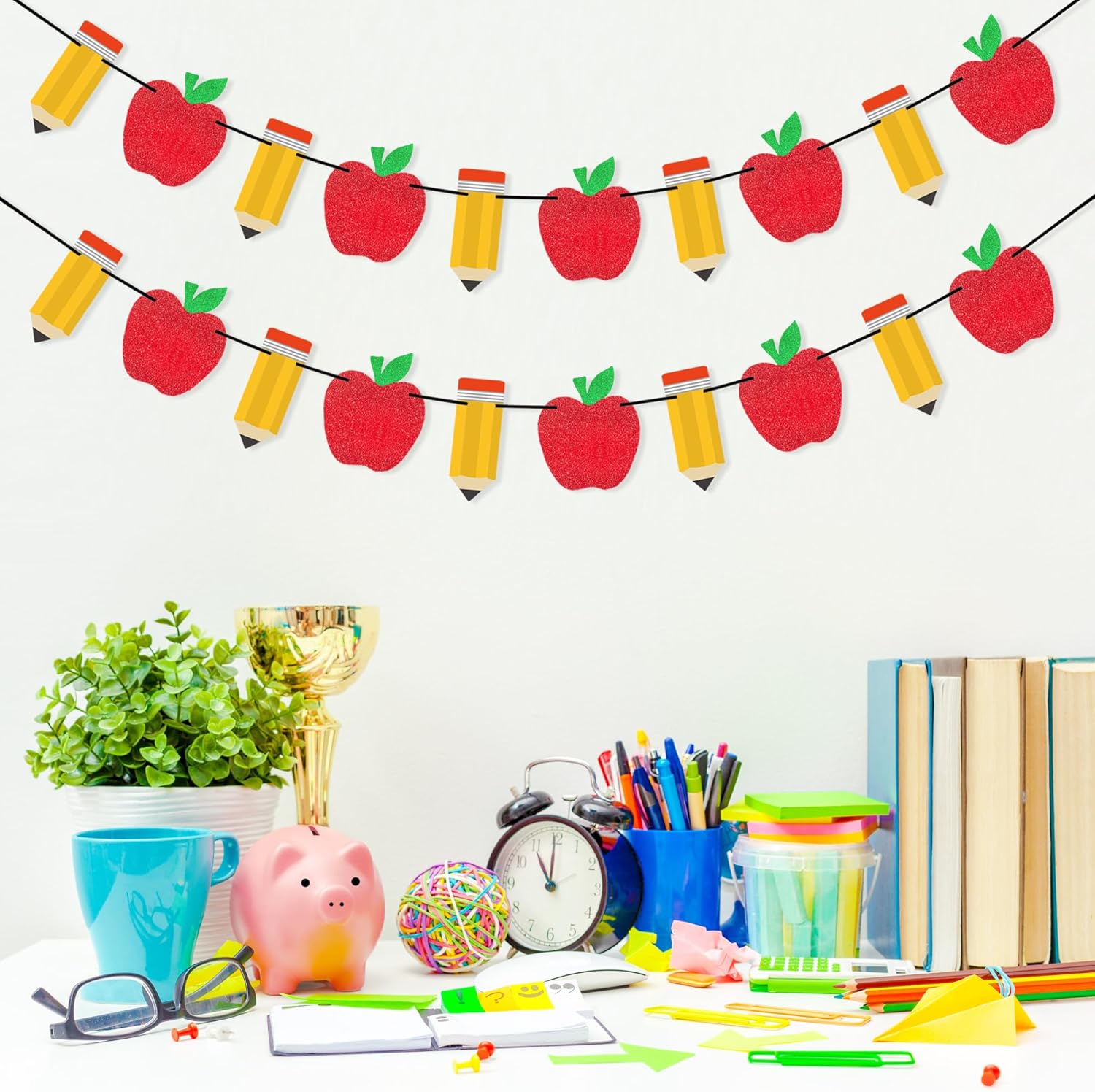 VILIFEVER 2 Pieces Pencil Apple Banner Back to School Decorations