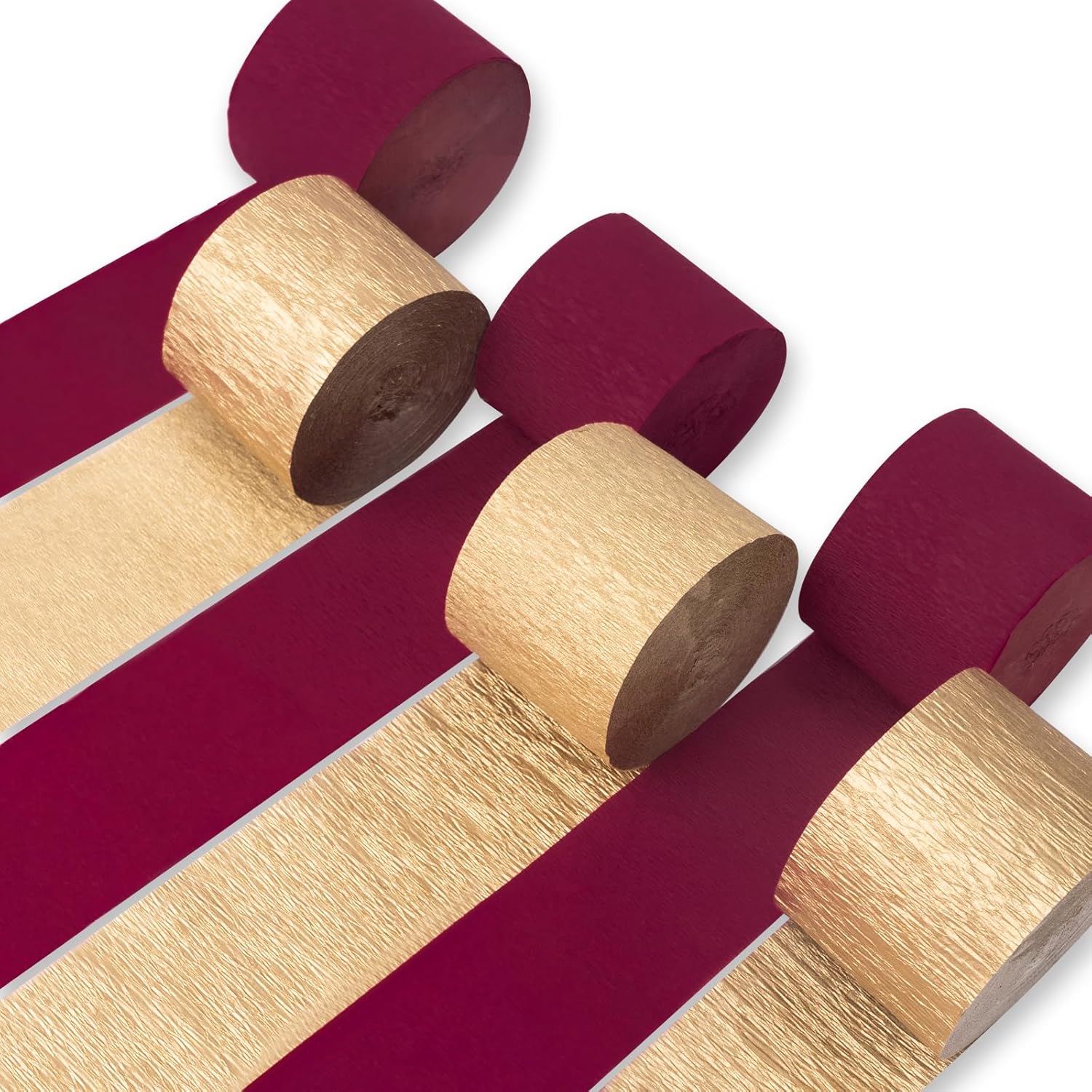 PartyWoo Crepe Paper Streamers 6 Rolls 492ft Burgundy Gold