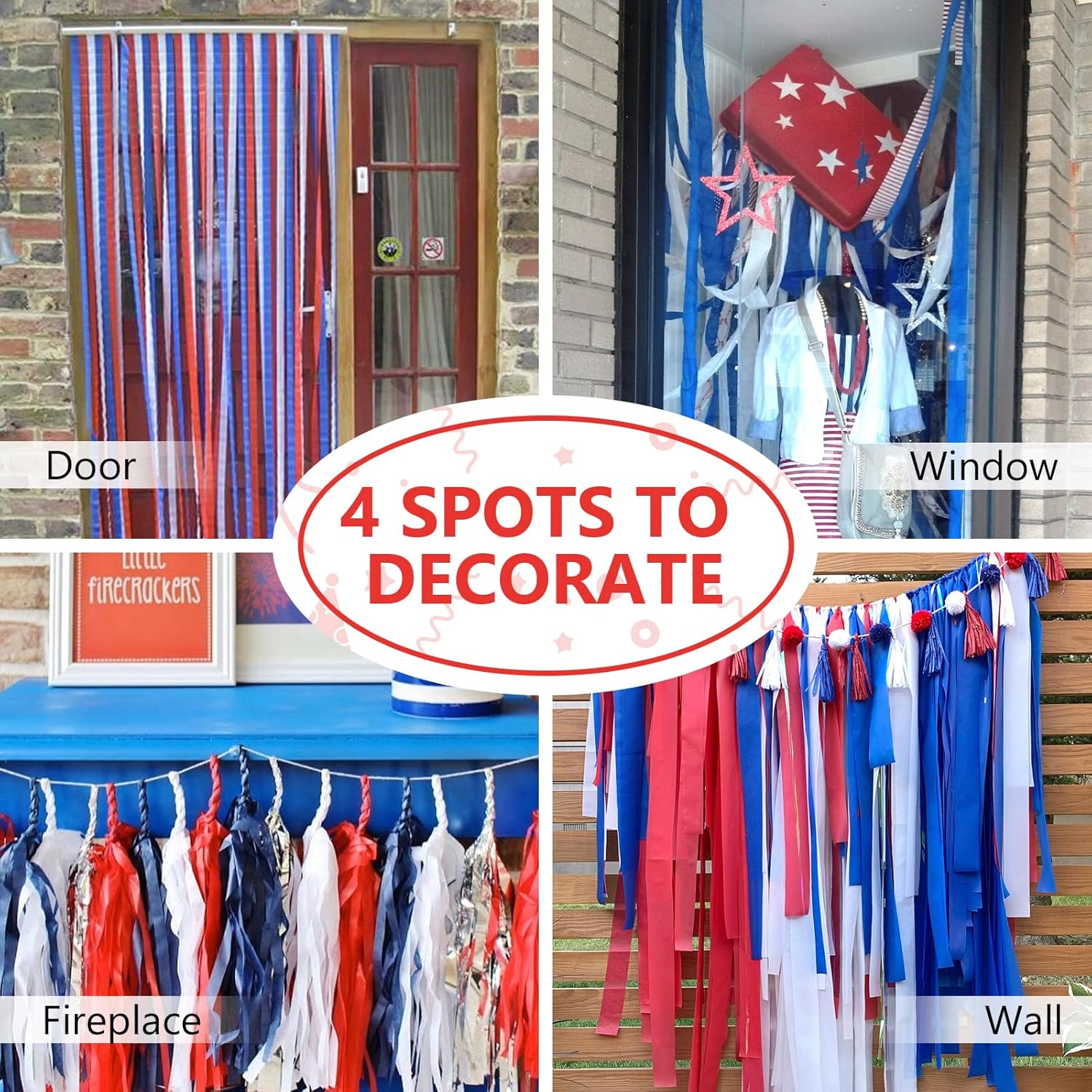 PartyWoo Crepe Paper Streamers 4 Rolls Red and Blue