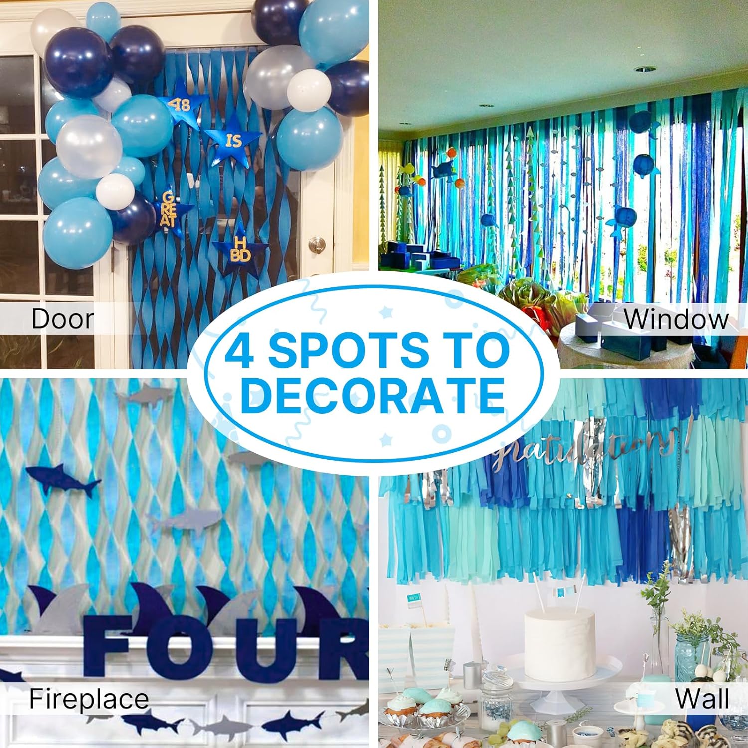 PartyWoo Crepe Paper Streamers 6 Rolls Blue and White