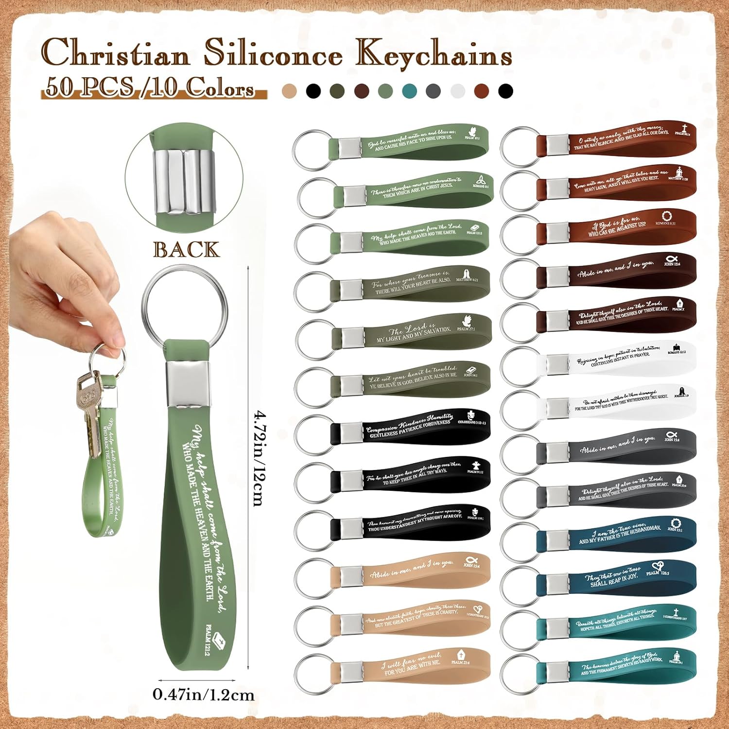 50 Set Christian Gift Bundle Bamboo Pens Scripture Keychains Bible Bookmarks