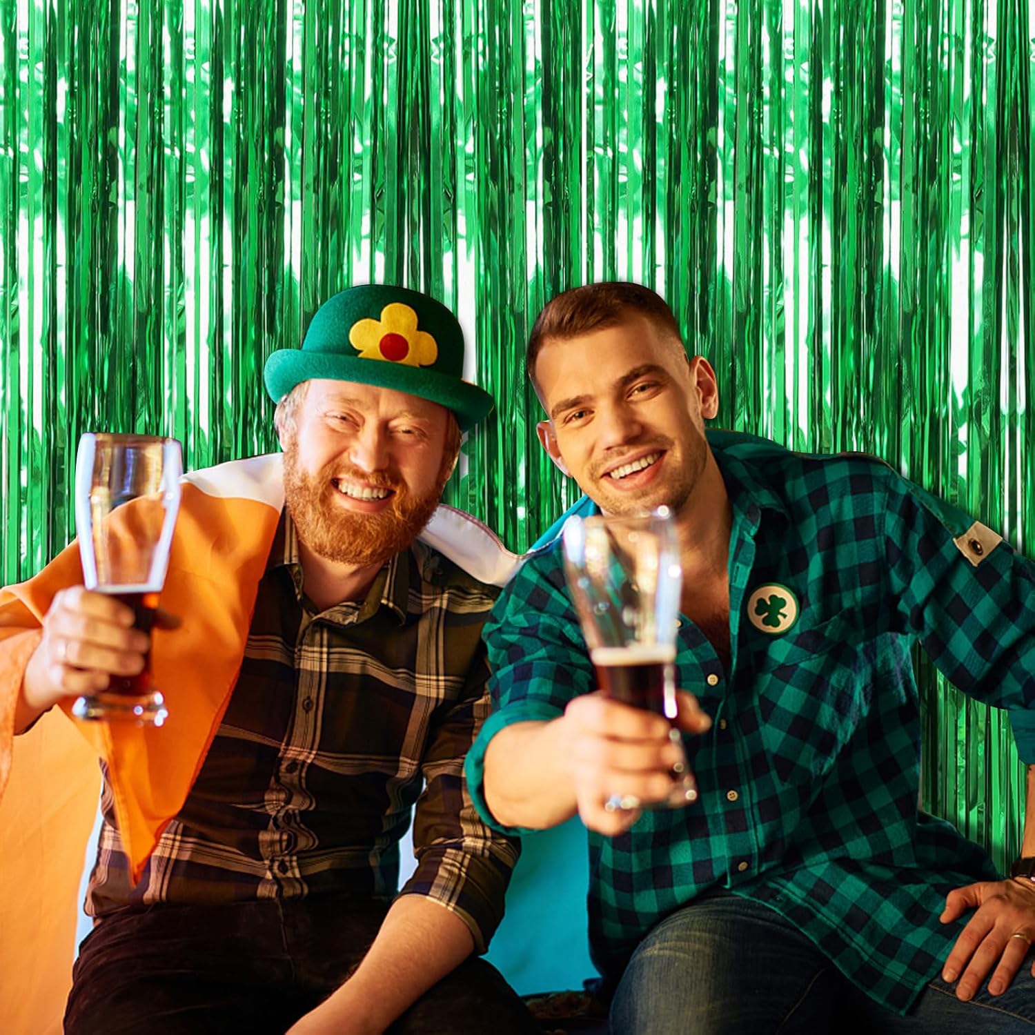 2 Pack Green Foil Streamers Backdrop for Parties and Photo Booths