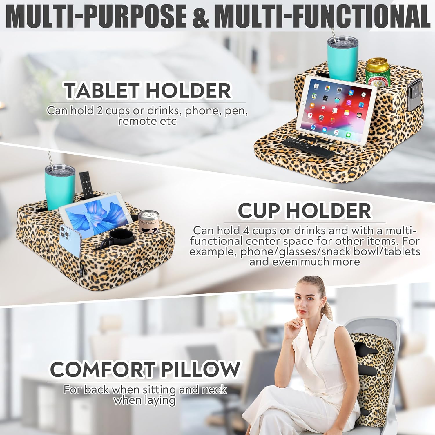 Couch Cup Holder Tray Pillow - Bed Couch RV Car