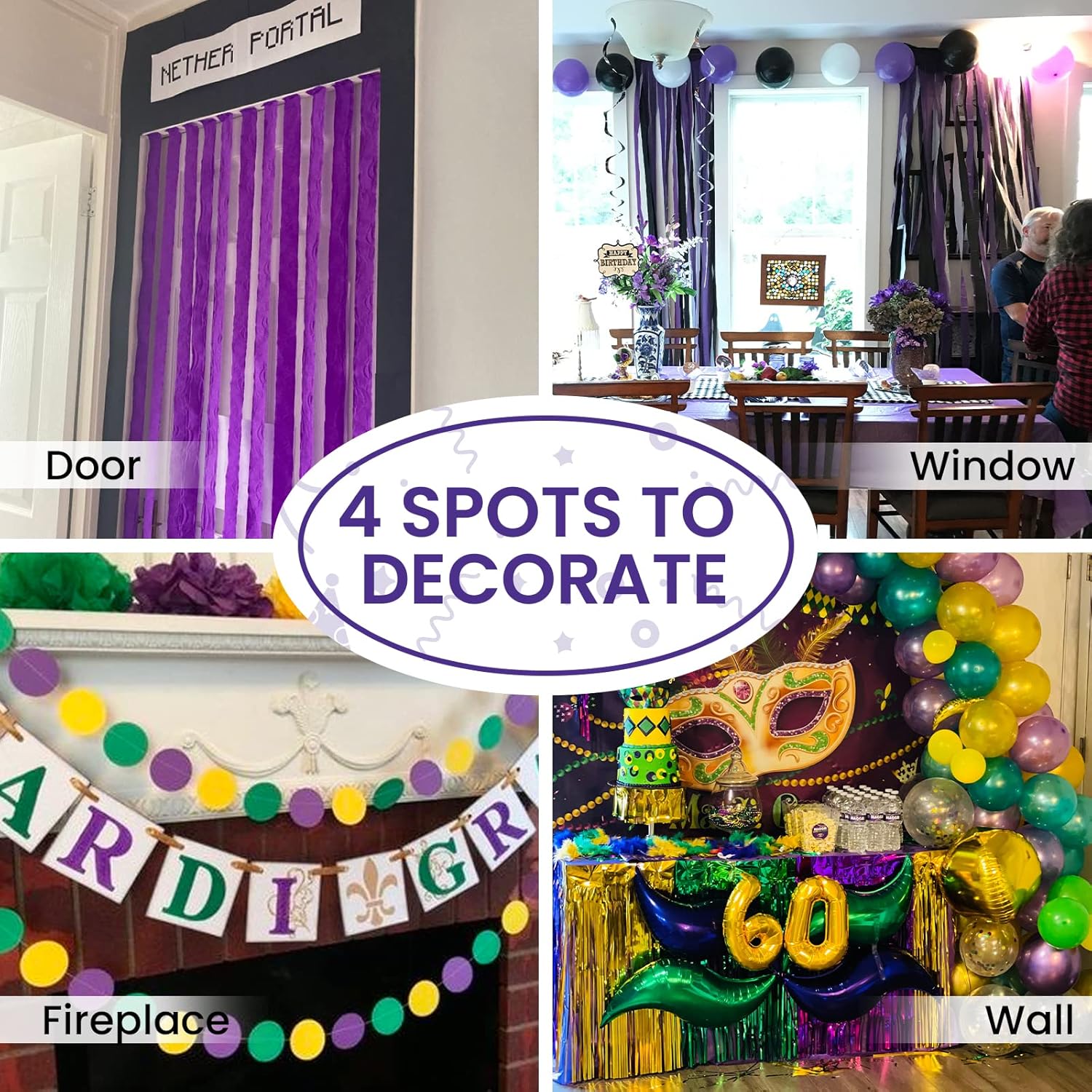 PartyWoo Mardi Gras Crepe Paper Streamers 6 Rolls