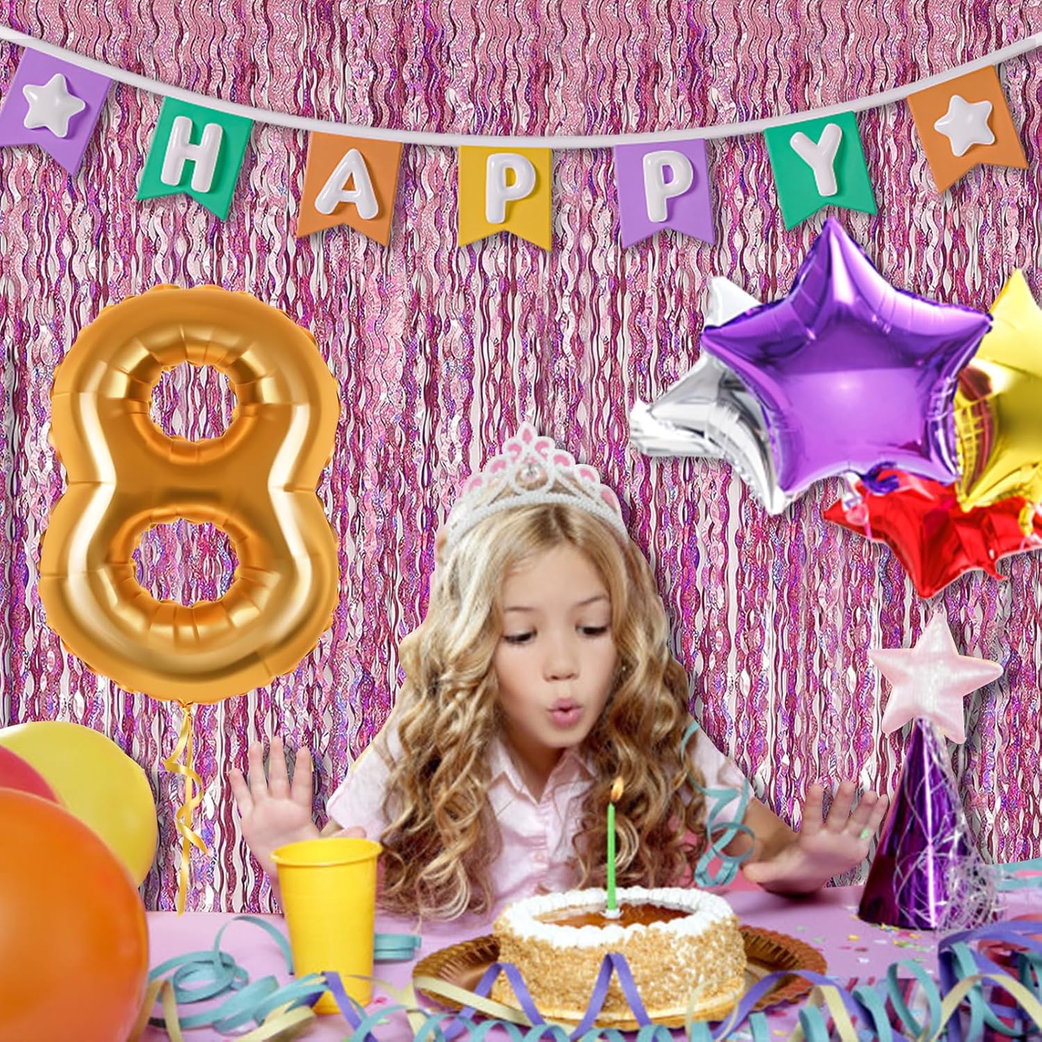 Pink Wavy Tinsel Foil Curtain Backdrop