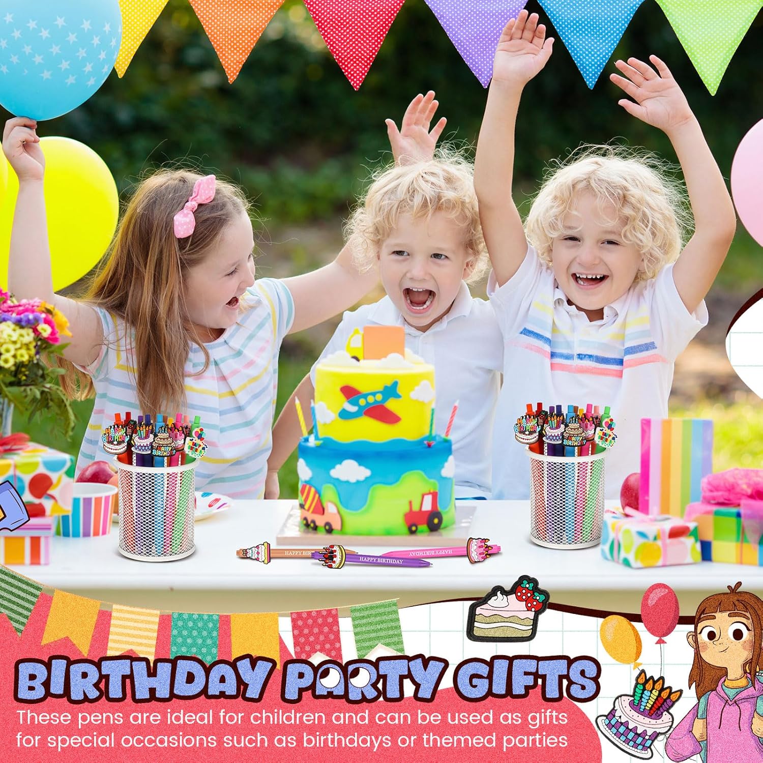 24 Pcs Birthday Themed Cute Pens Set