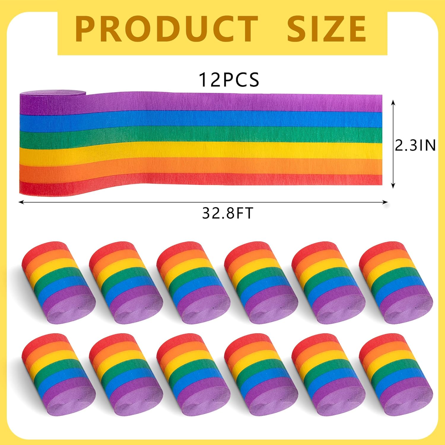 Tlswshsy 12 Rolls Rainbow Crepe Paper Streamers