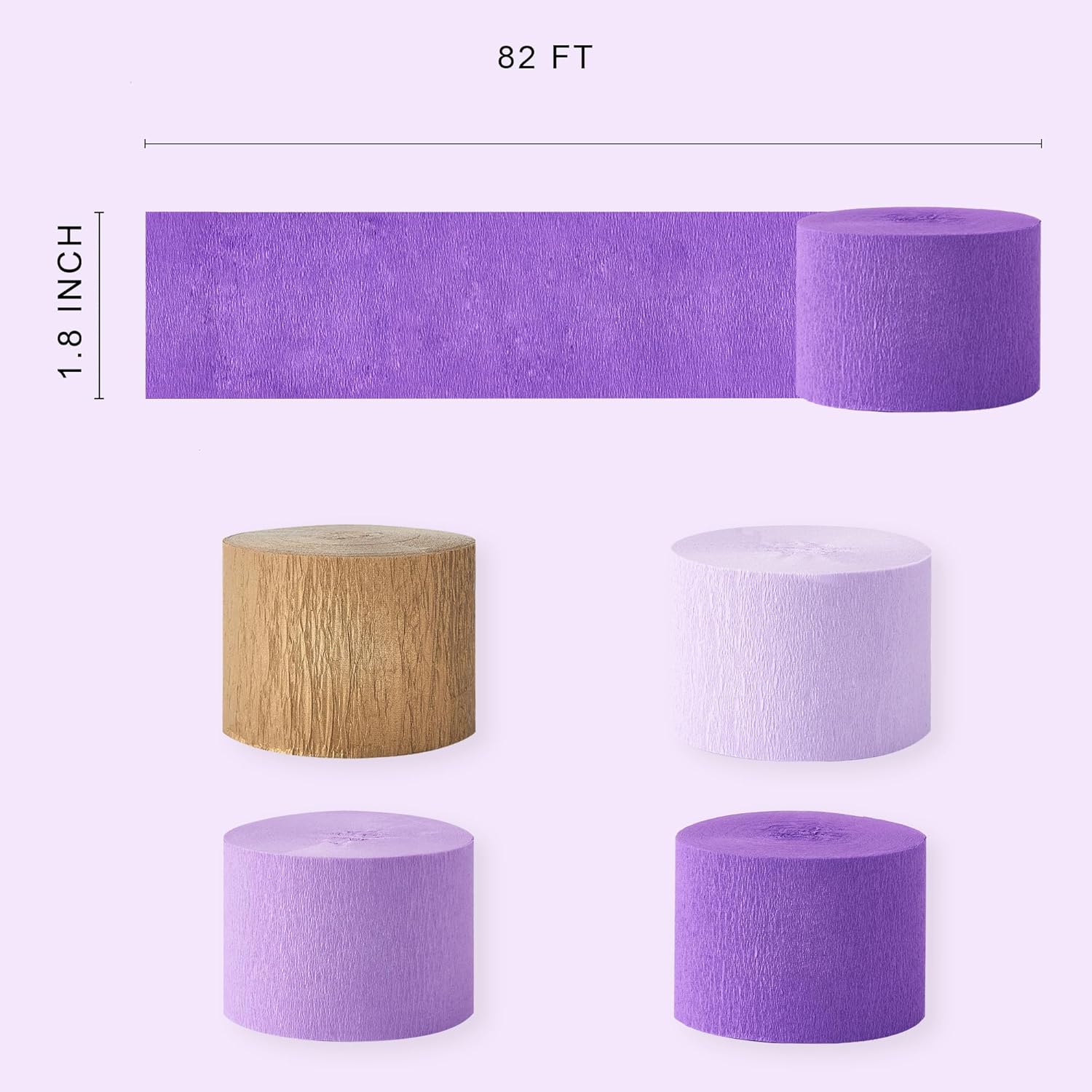 Purple Gold Crepe Paper Streamers 8 Rolls 18 Inch x 82 Ft
