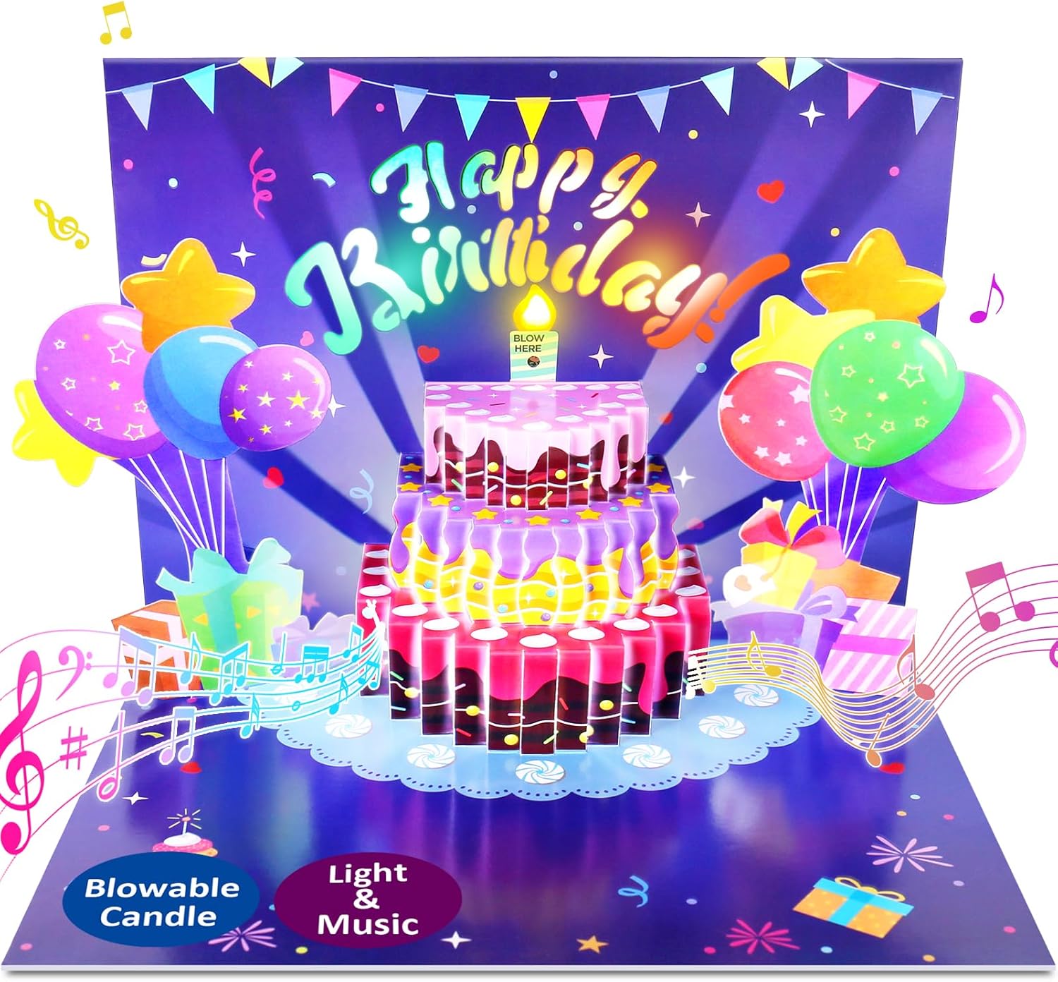Musical Pop Up Birthday Card with Light and Candle
