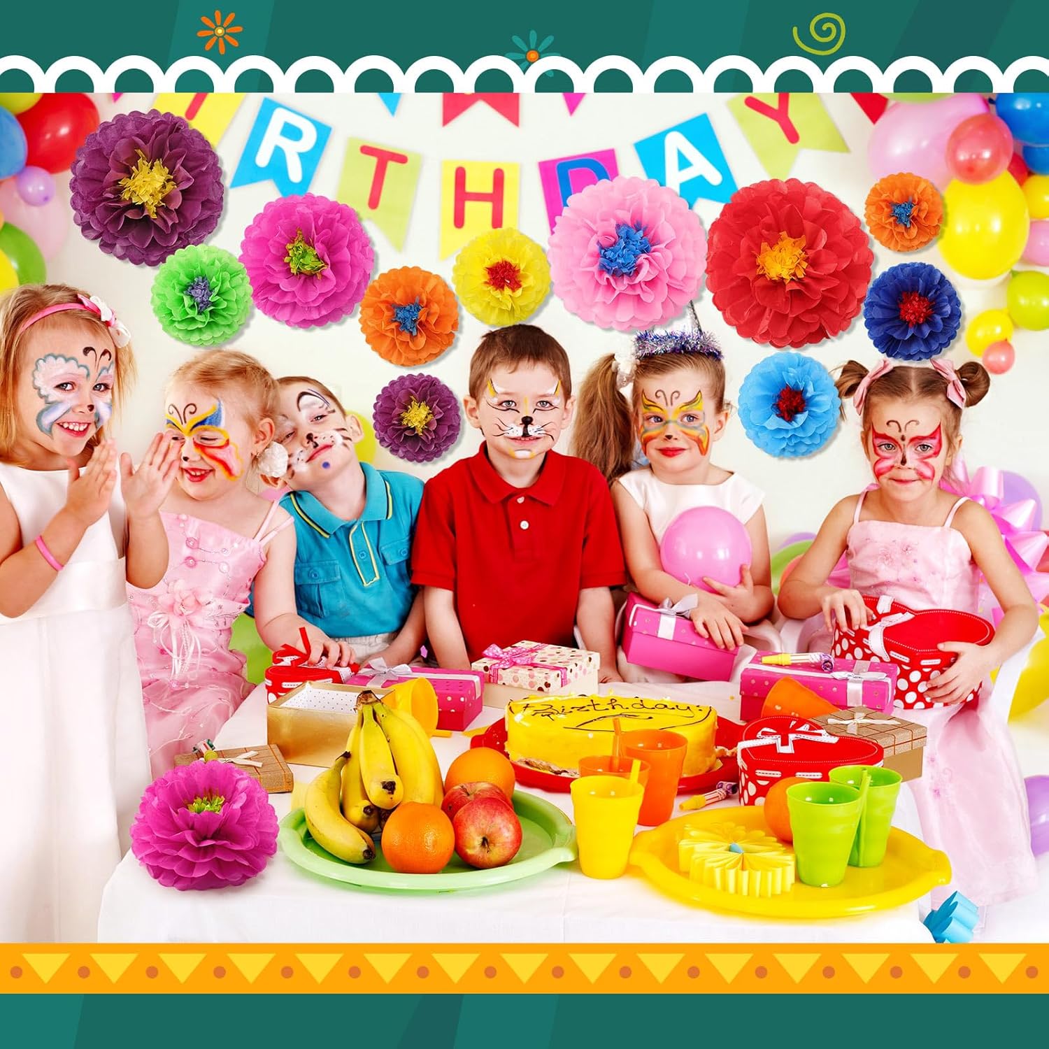 Geyee 27 Pcs Colorful Fiesta Tissue Paper Flowers